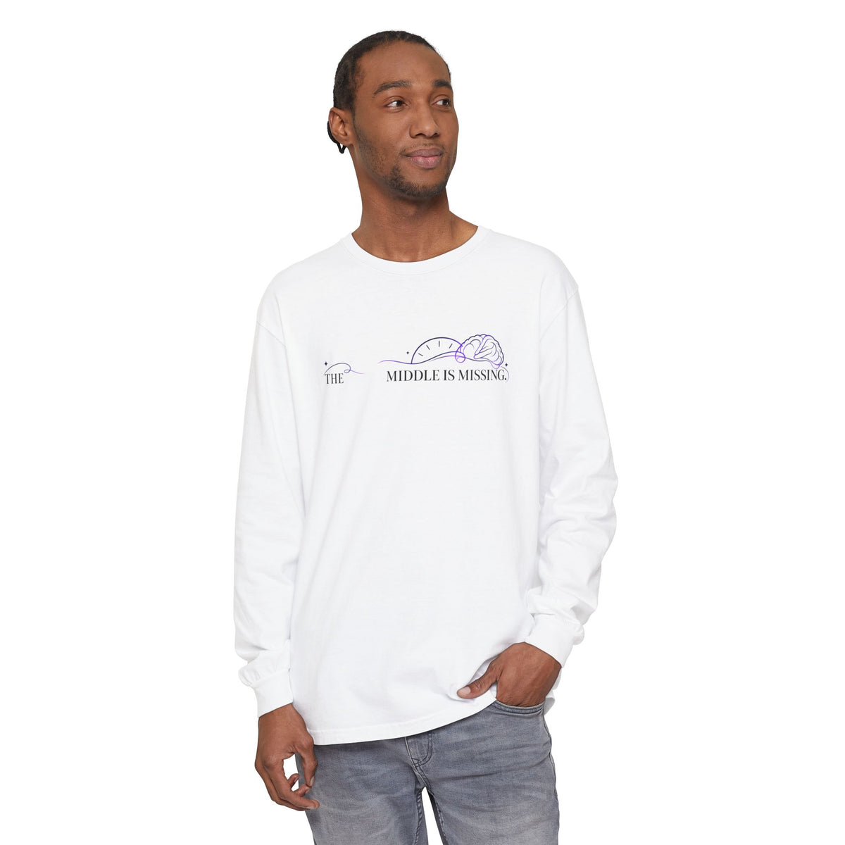 Long Sleeve T‑Shirt — “The Middle Is Missing” Minimal Brain Puzzle Design
