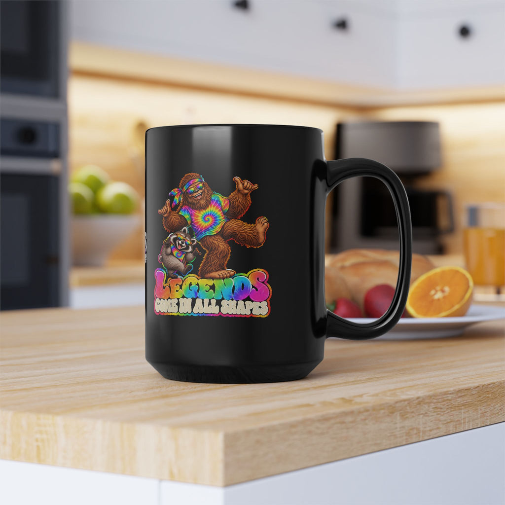 Legends Come in All Shapes | Bigfoot & Jimothy Raccoon Black Ceramic Mug (11oz/15oz)