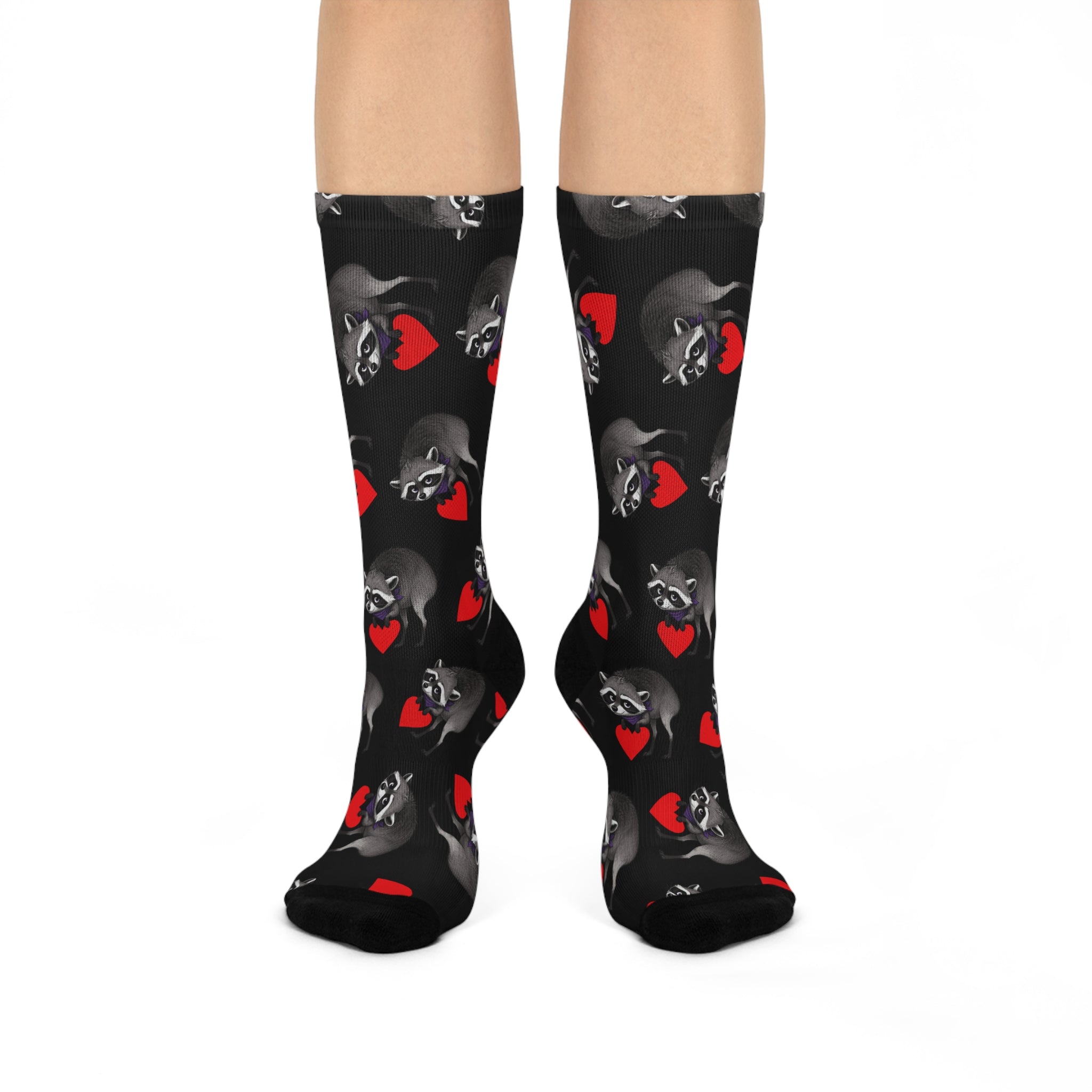 Jimothy Raccoon & Hearts Cushioned Crew Socks