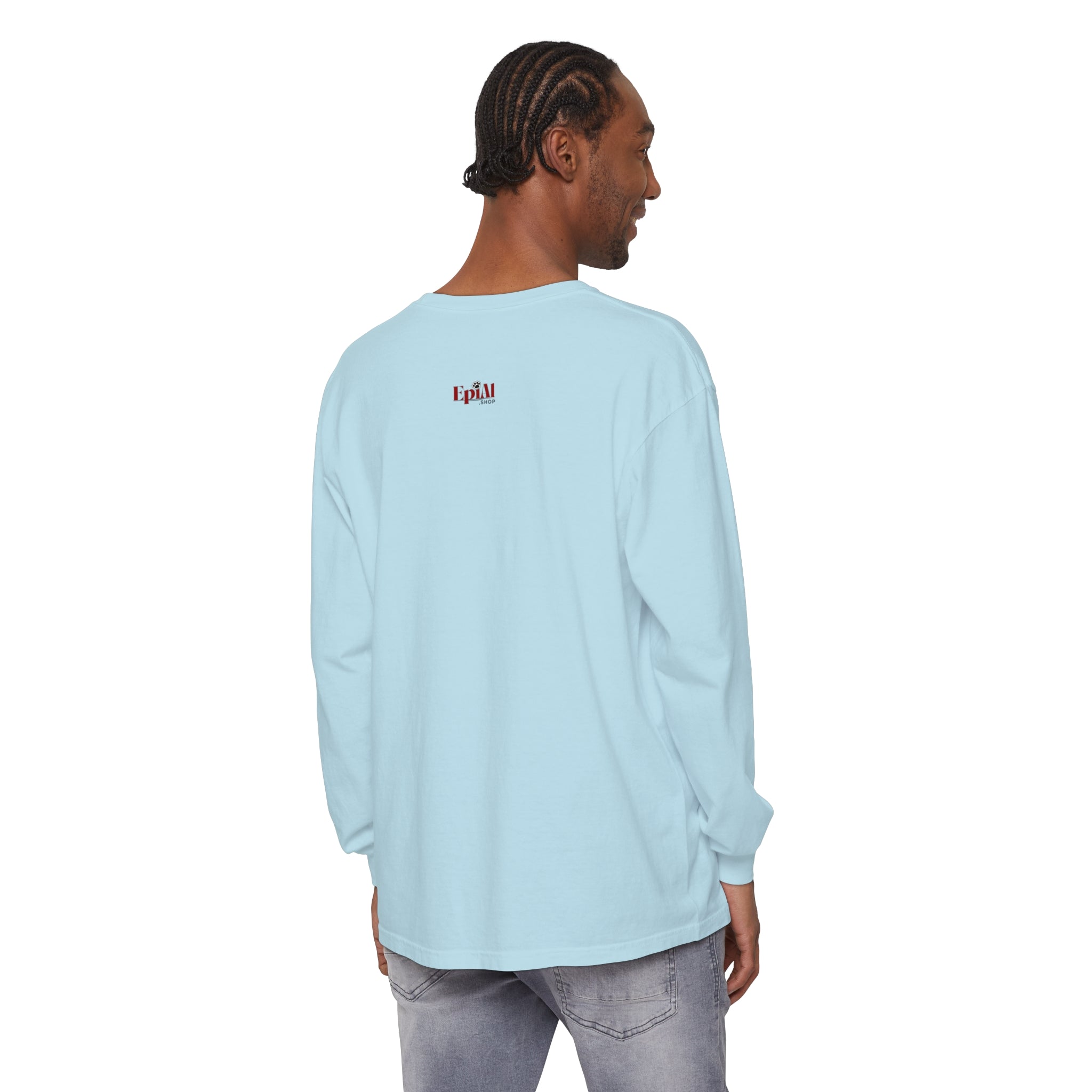 Photo depicting the ​Cat Hair Accessorized Unisex Garment-dyed Long Sleeve T-Shirt from EpiAl's Shop.