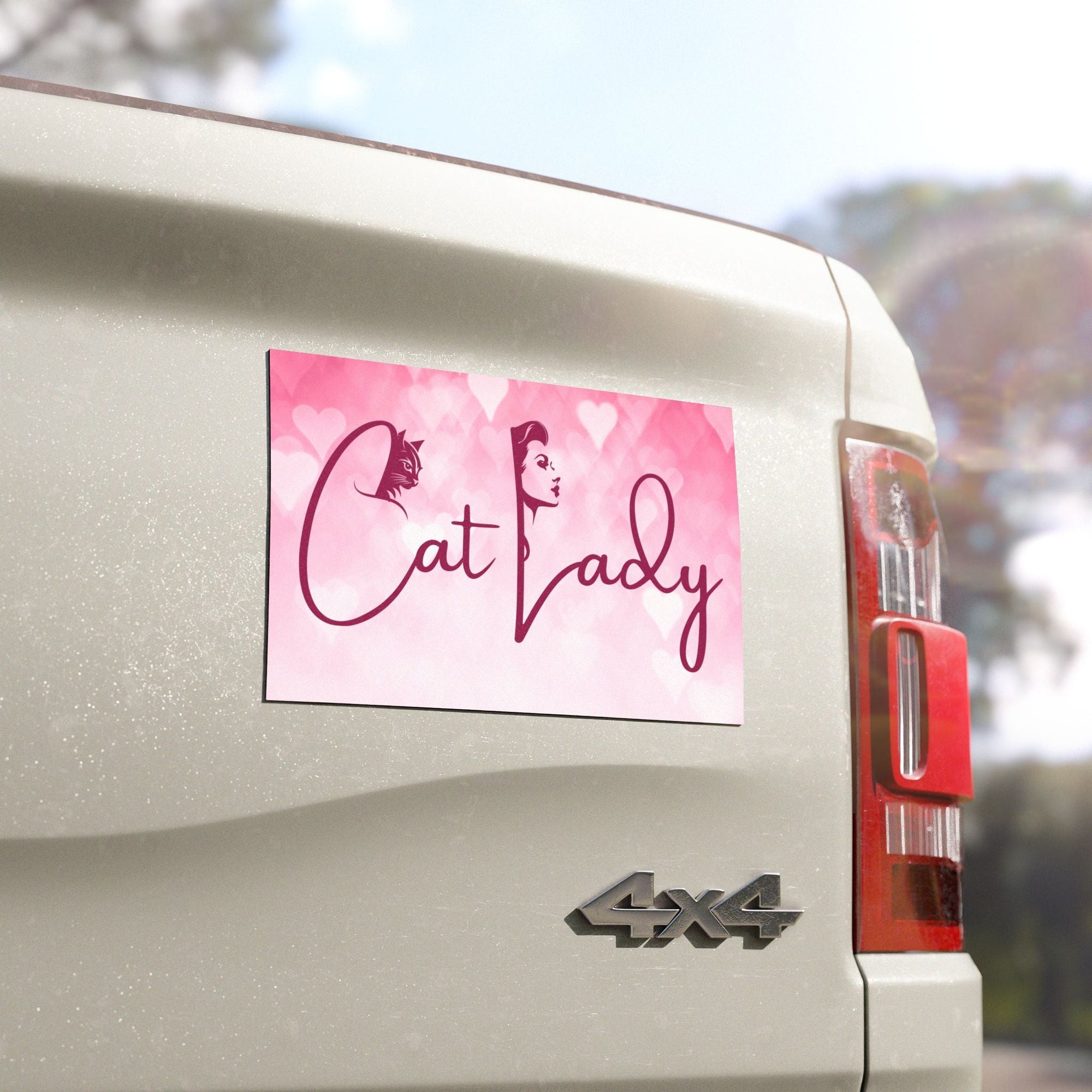 Pink Cat Lady Hearts Car Magnet - Fun Gift for Cat Lovers Printify