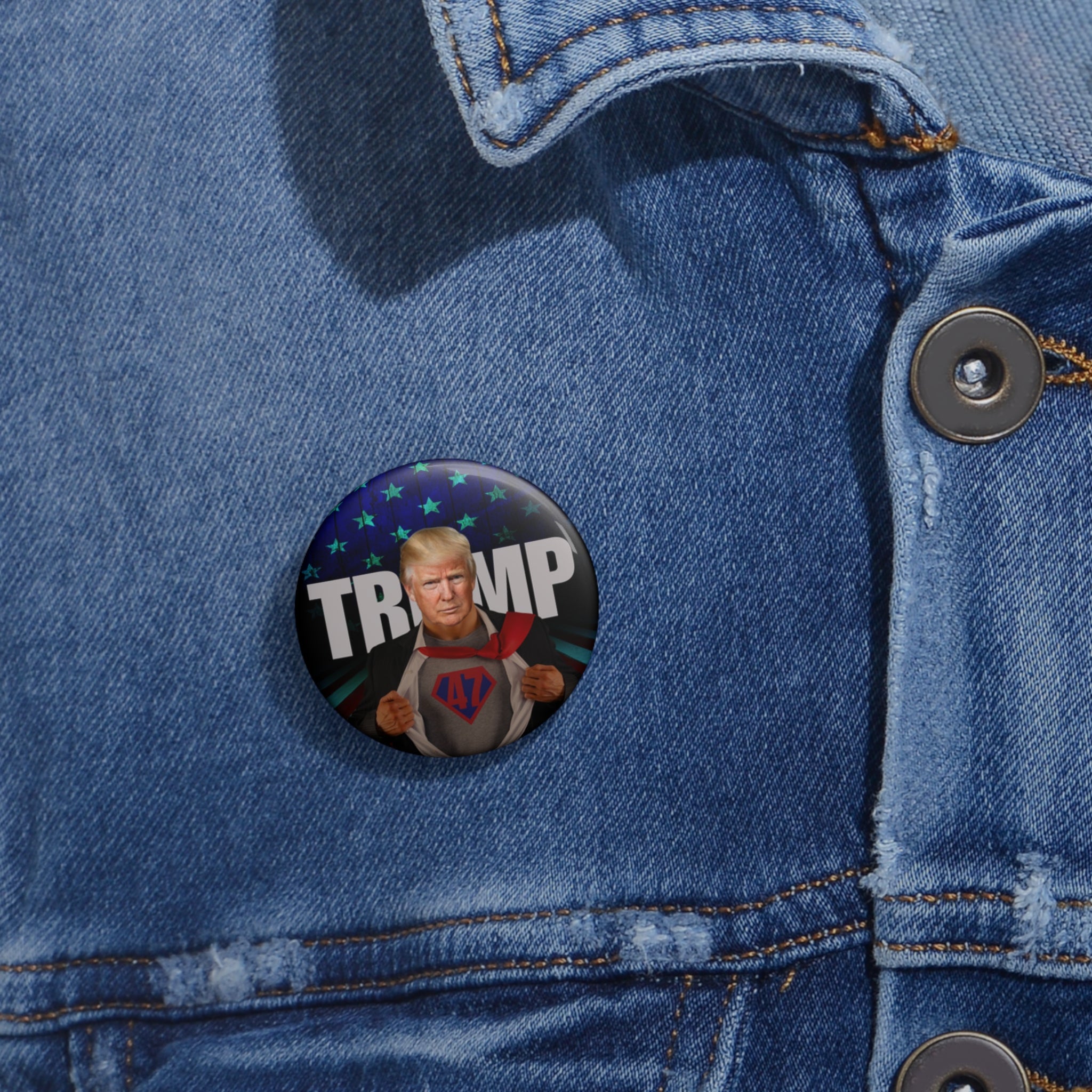 Photo depicting the ​Trump is Back 47 Pin Buttons from EpiAl's Shop.