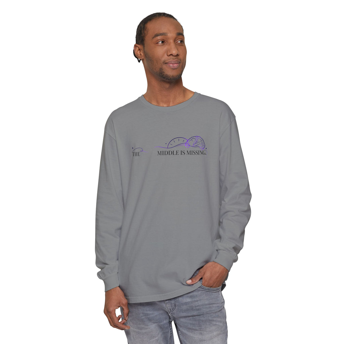 Long Sleeve T‑Shirt — “The Middle Is Missing” Minimal Brain Puzzle Design