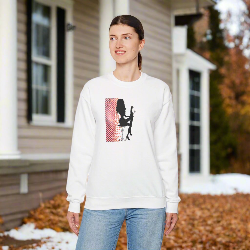 Photo depicting the ​Poised Cat Lady Heavy Blend™ Crewneck Sweatshirt from EpiAl's Shop.