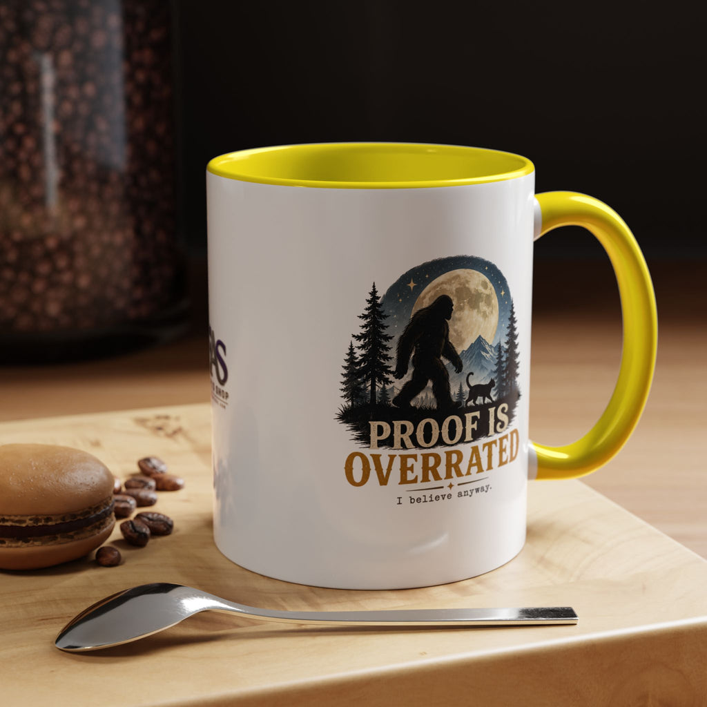 Proof Is Overrated Sasquatch & Black Cat Accent Mug