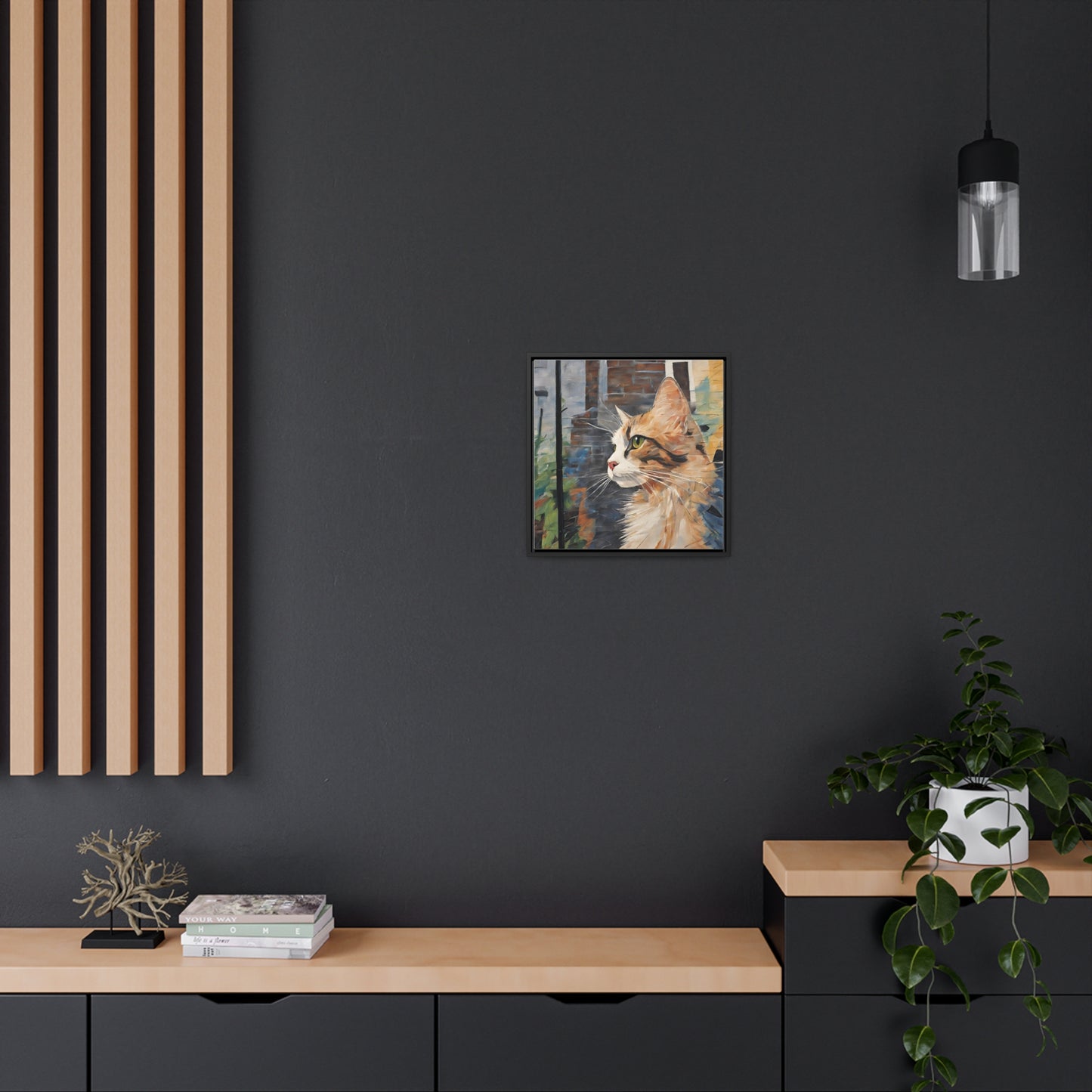 Watercolor Cat Profile Gallery Canvas Wraps, Square Frame
