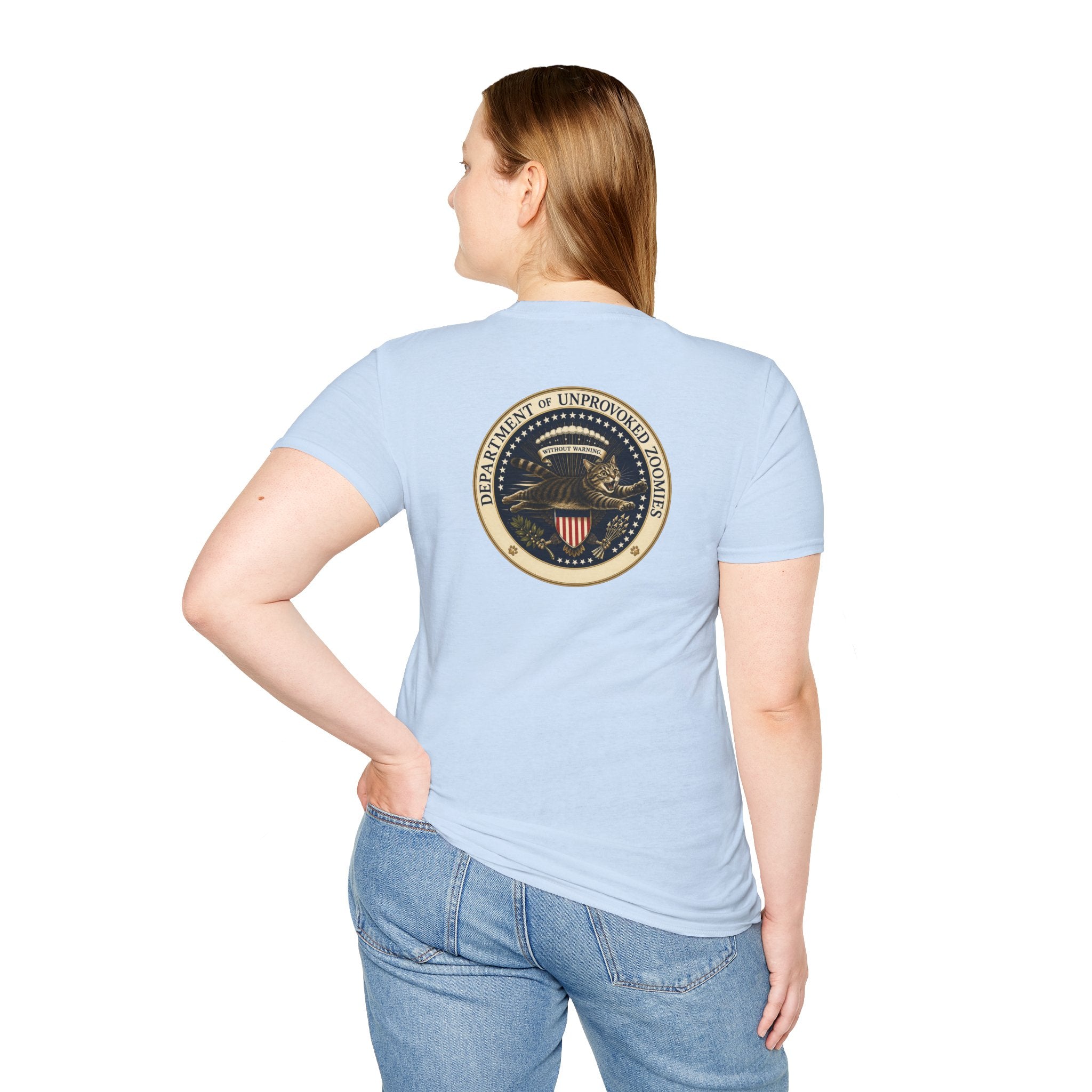 Department of Unprovoked Zoomies Cat T-Shirt | Faux Government Seal Tee