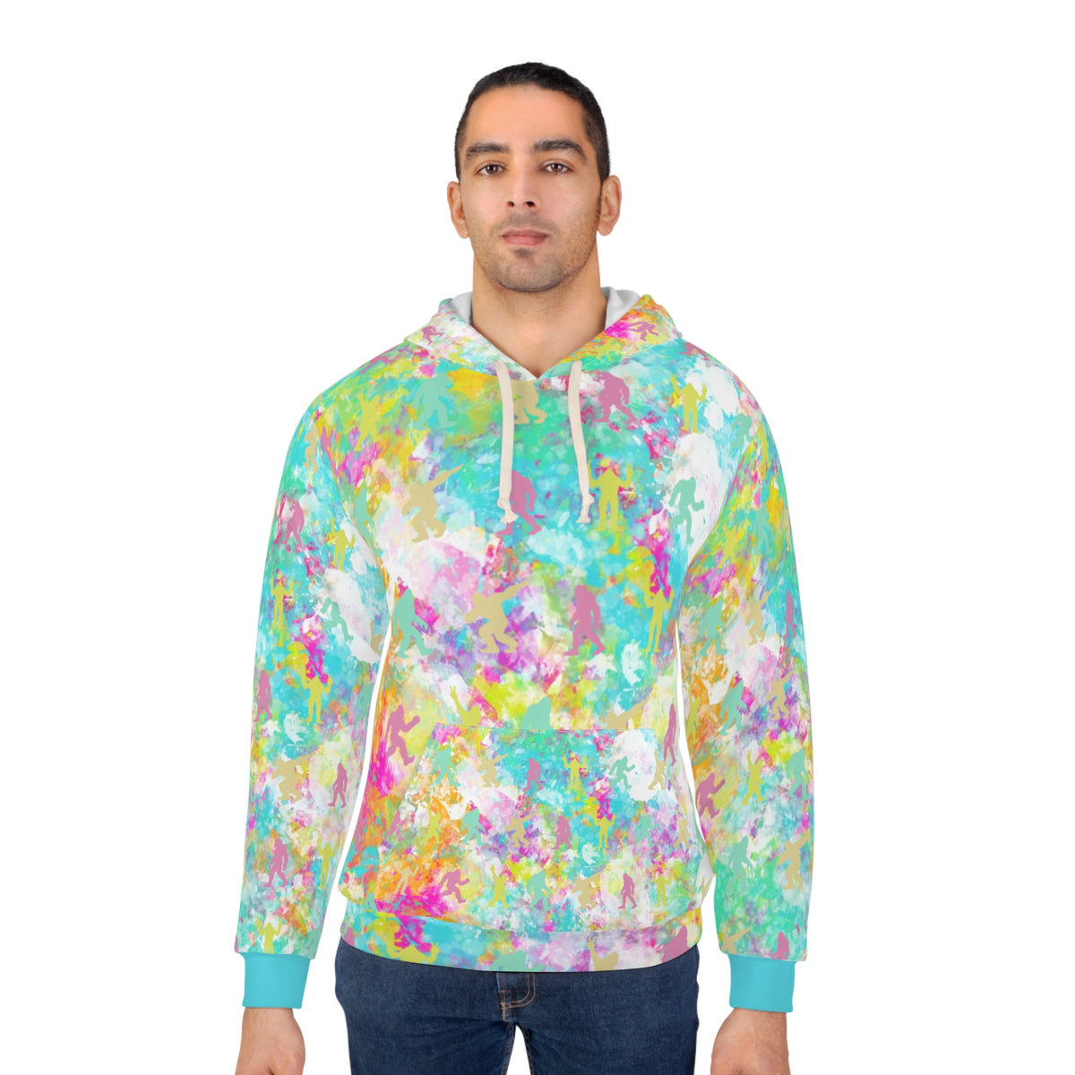 Hide & Squatch Tie-Dye Hoodie | Colorful Hidden Bigfoot All-Over Print