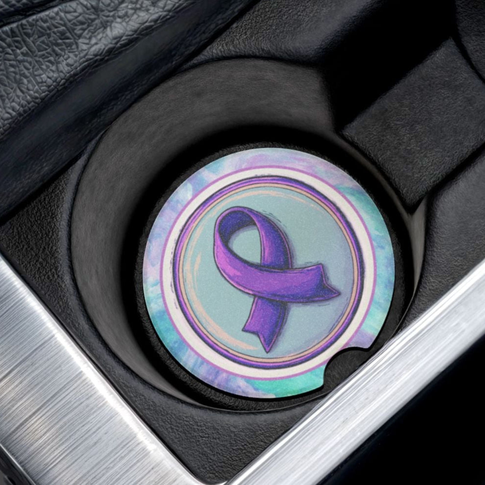 Purple Ribbon Soapstone Car Coaster | Awareness Gift