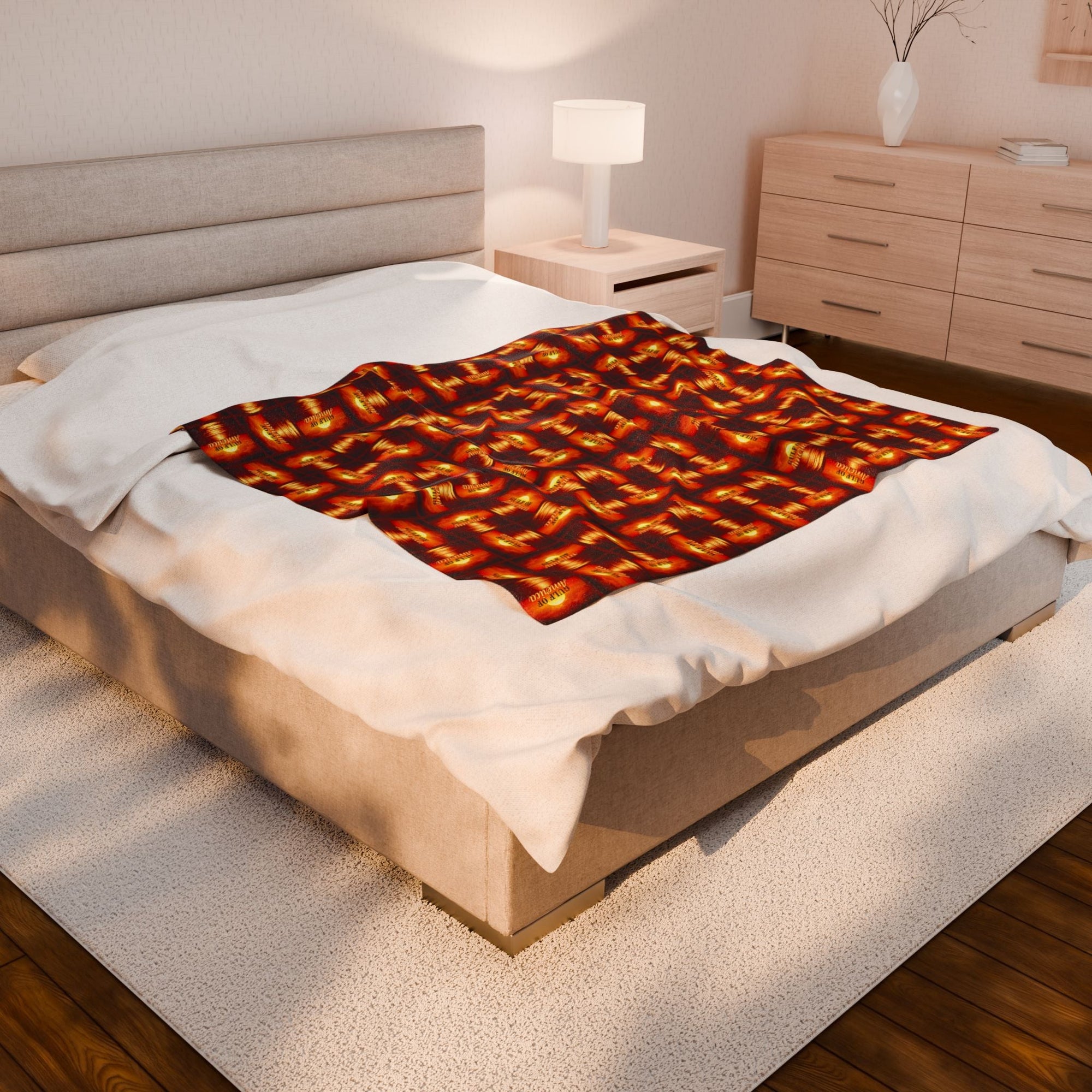 Cozy Velveteen Plush Blanket - Sunset Gulf of America Design Printify