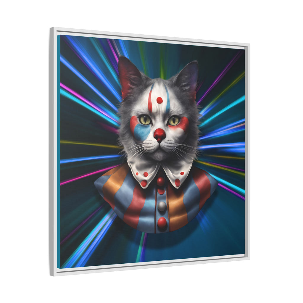 Colorful Cat Clown Framed Canvas Art – Quirky Home Decor for Pet Lovers