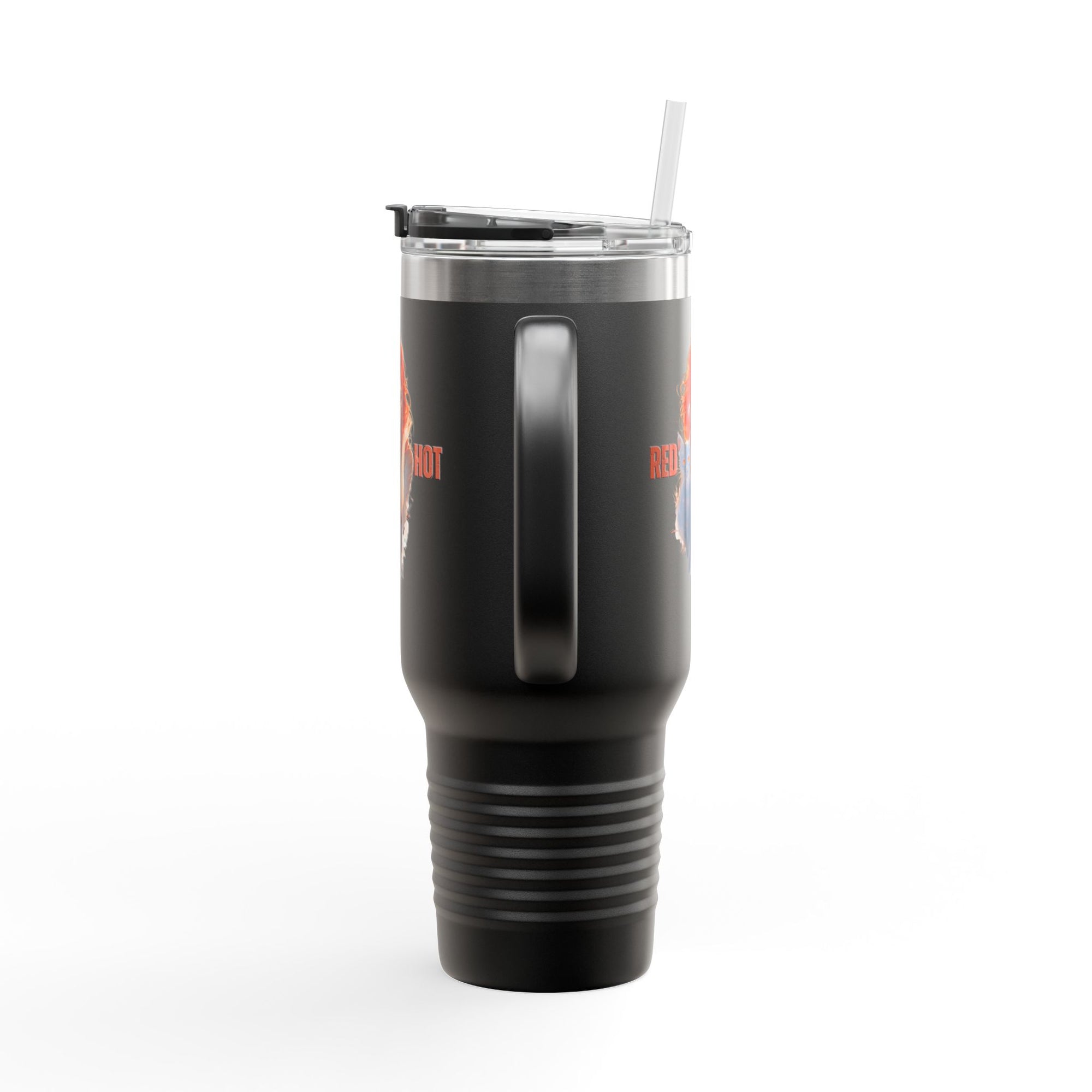 Insulated Travel Mug, Red Hot Vibes, 40oz Coffee Travel Tumbler for Cat Lovers