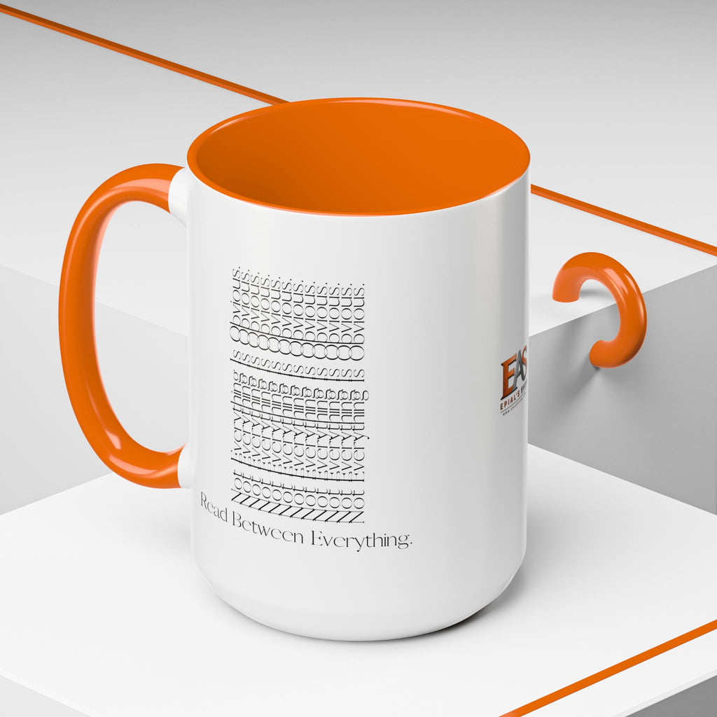 Read Between Everything Mug | Hidden Message True Crime & Social Media Coffee Cup, 11/15oz