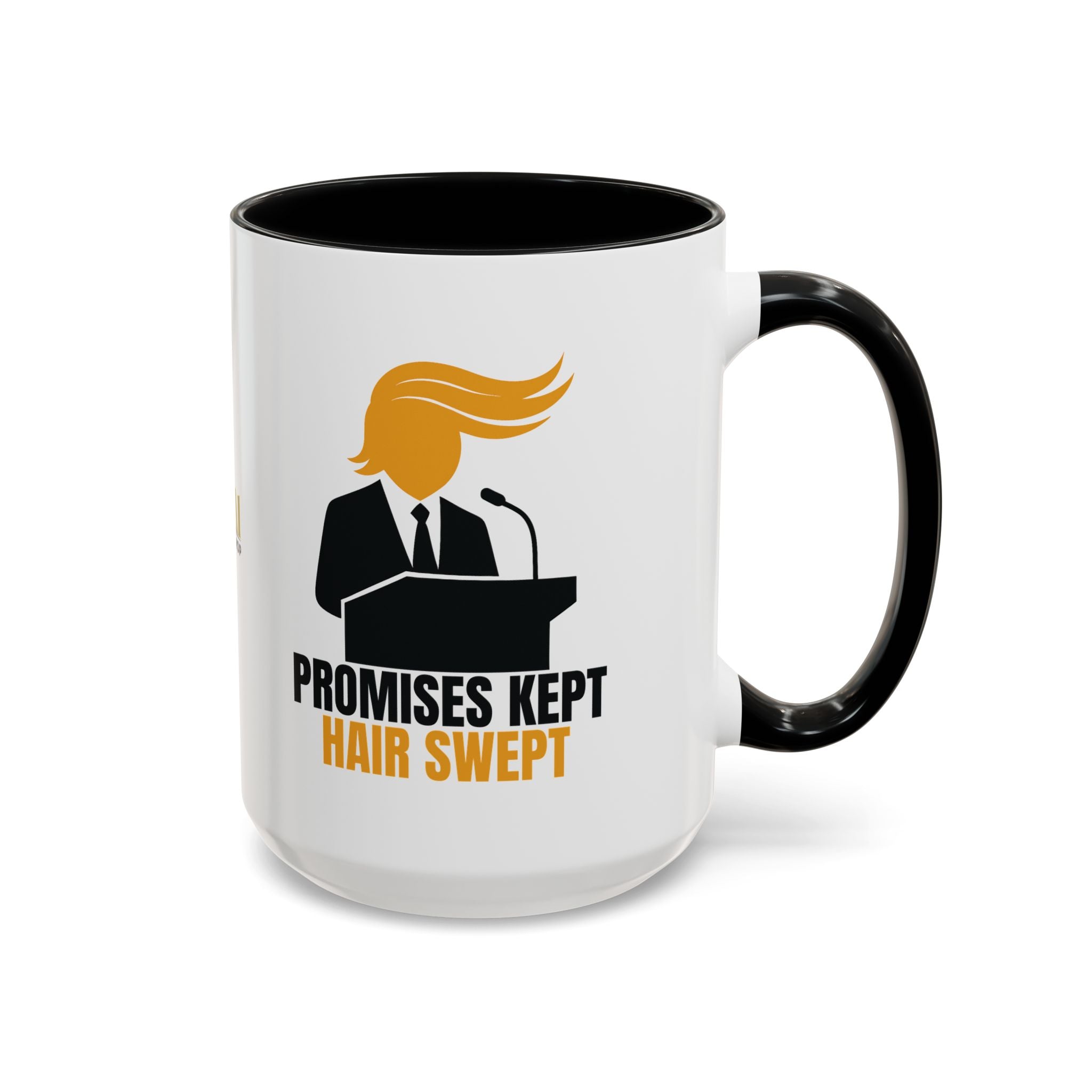 Promises Kept, Hair Swept — Two-Tone Coffee Mug (Political Parody)