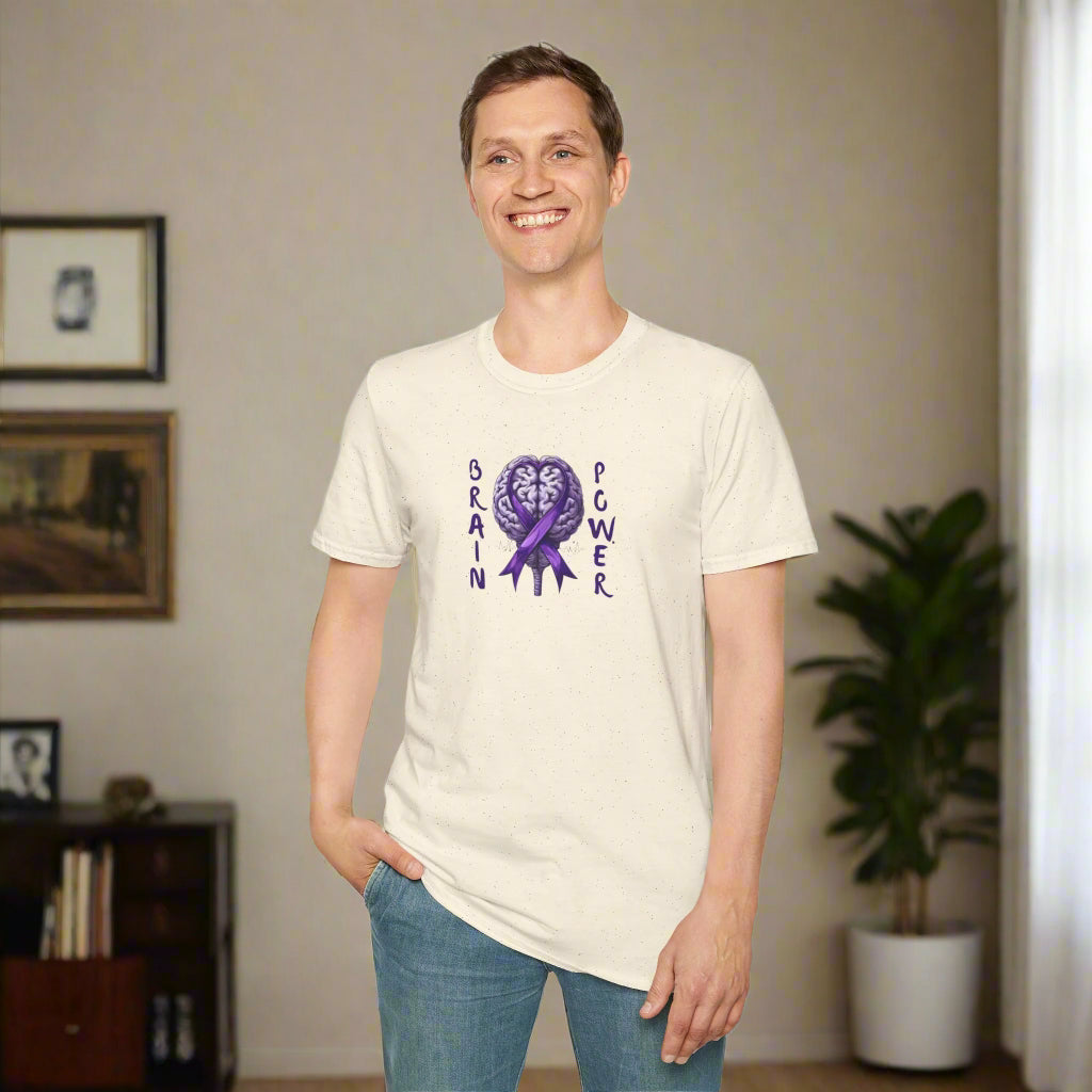 Brain Power Unisex Softstyle T-Shirt, Purple Ribbon Tee