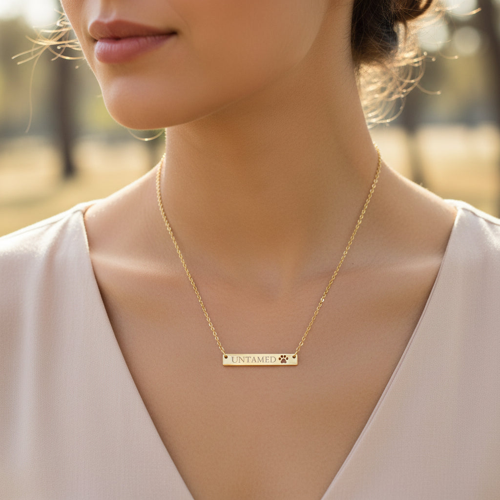 UNTAMED Paw Bar Necklace – Minimalist Cat Attitude Engraved Necklace