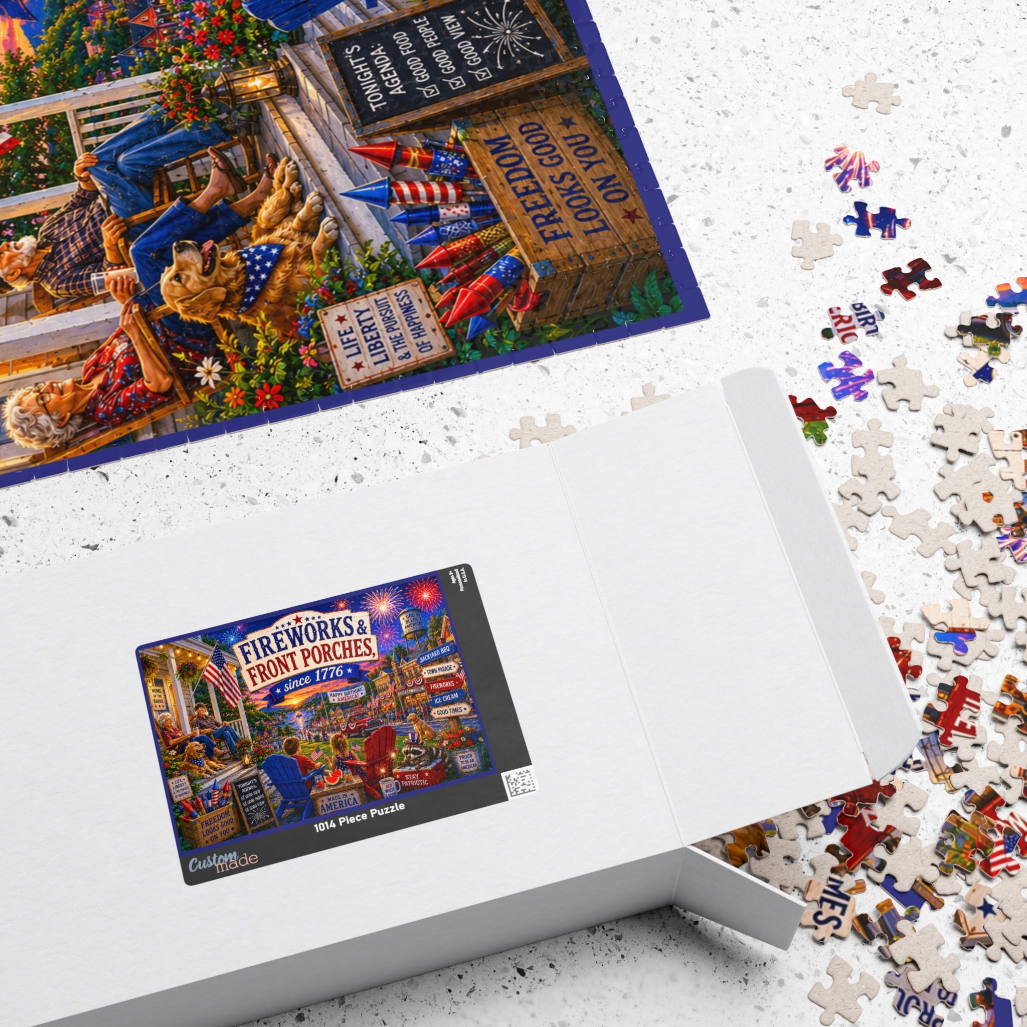 Fireworks & Front Porches Puzzle | Patriotic Americana Jigsaw | 1014 Pieces