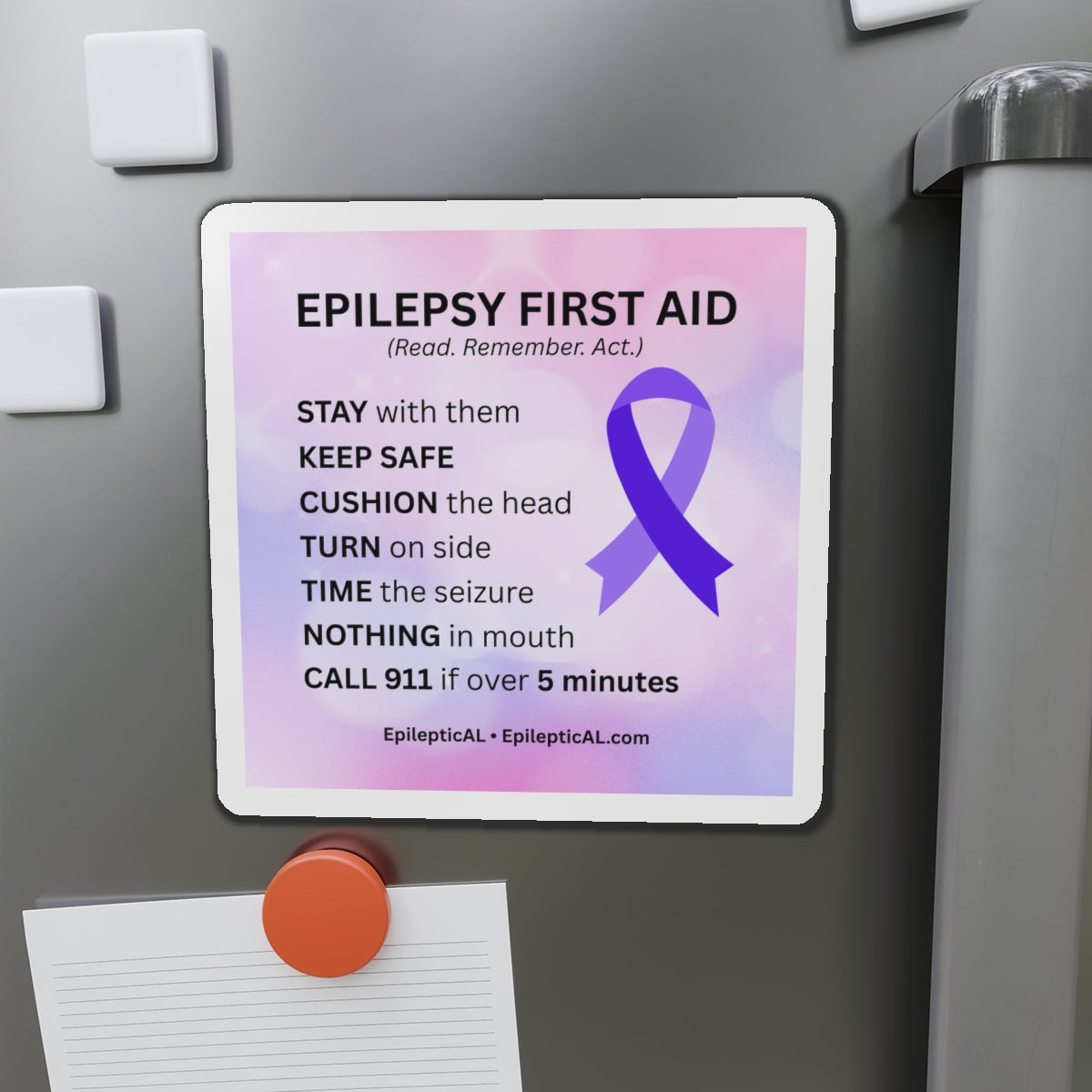 Epilepsy First Aid Magnet | Read. Remember. Act.