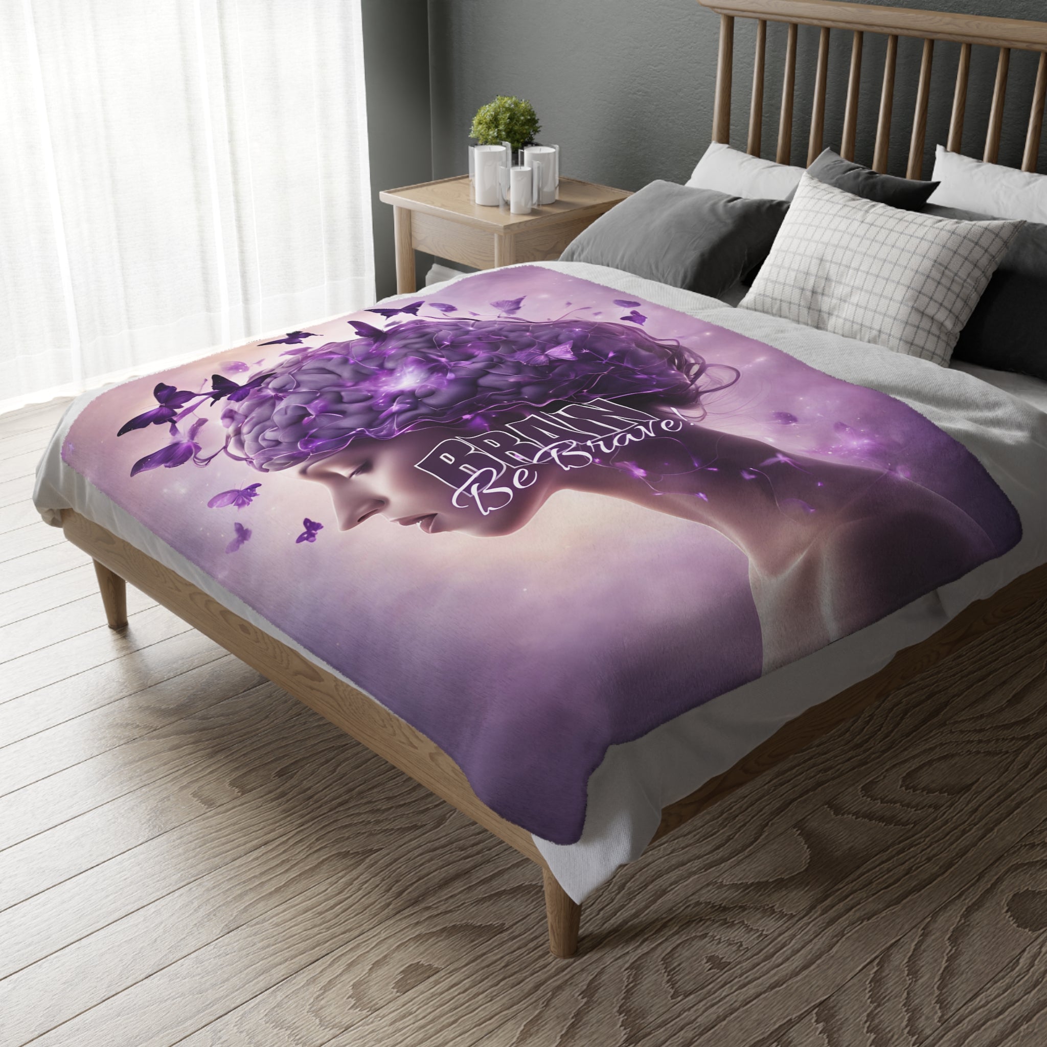 Photo depicting the ​Brain Be Brave Velveteen Microfiber Blanket (Two-sided print) from EpiAl's Shop.