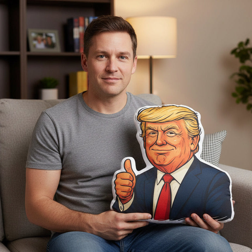Politician Caricature Shaped Pillow — Double-Sided Silhouette Cushion