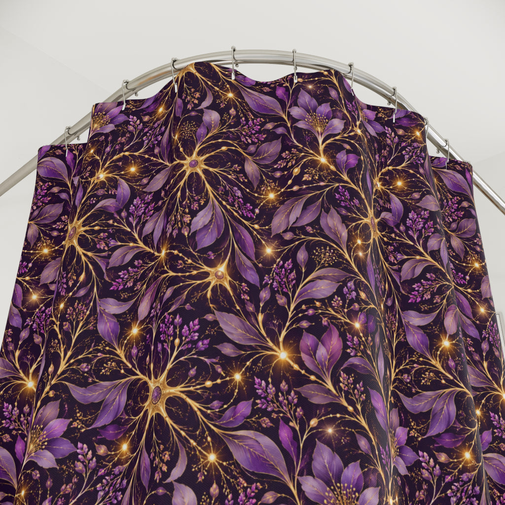 Beautifully Miswired Purple & Gold Neuron Shower Curtain | Epilepsy Awareness Bathroom Decor