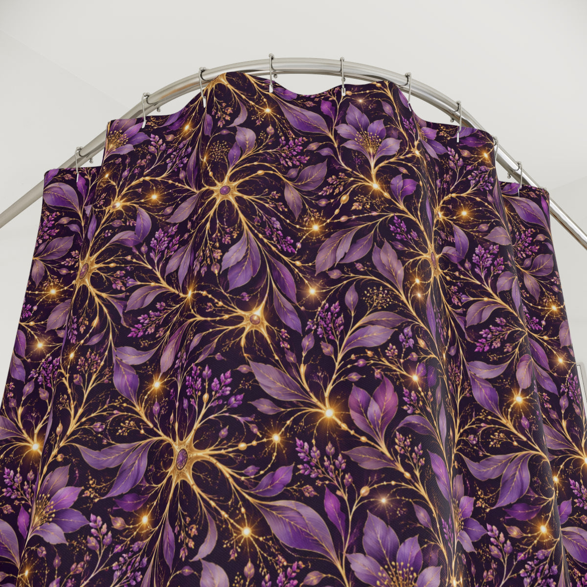 Beautifully Miswired Purple & Gold Neuron Shower Curtain | Epilepsy Awareness Bathroom Decor
