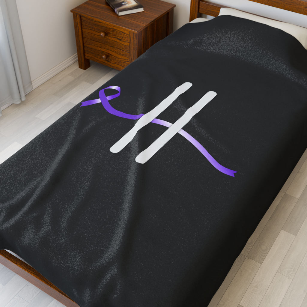 “Pause” Epilepsy Awareness Velveteen Blanket – Purple Ribbon Pause Symbol