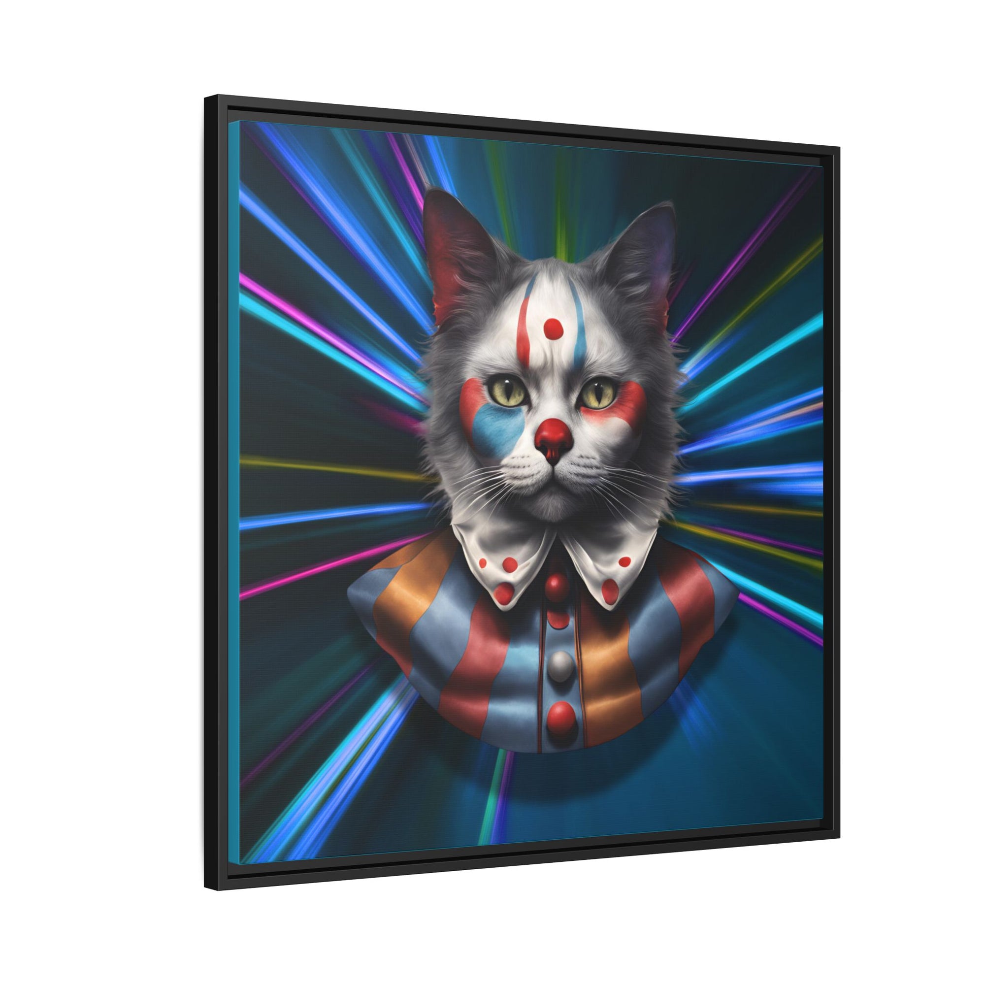 Colorful Cat Clown Framed Canvas Art – Quirky Home Decor for Pet Lovers