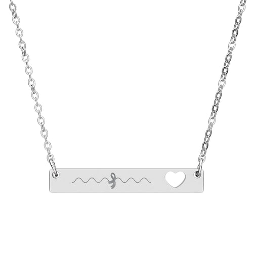 Epilepsy Awareness Bar Necklace — Smooth Wave with Ribbon & Cutout Heart