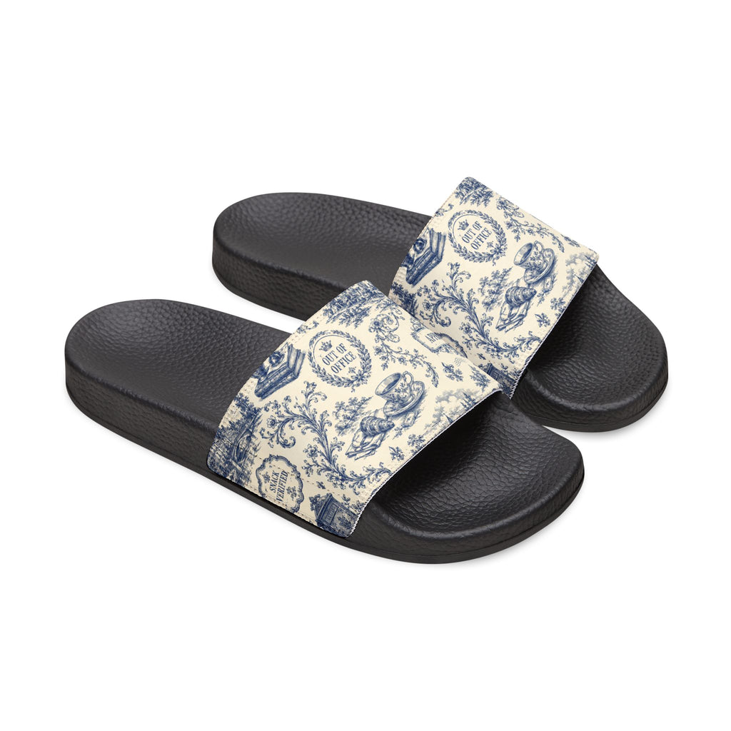 Out of Office Blue Toile Slide Sandals (Removable Strap)