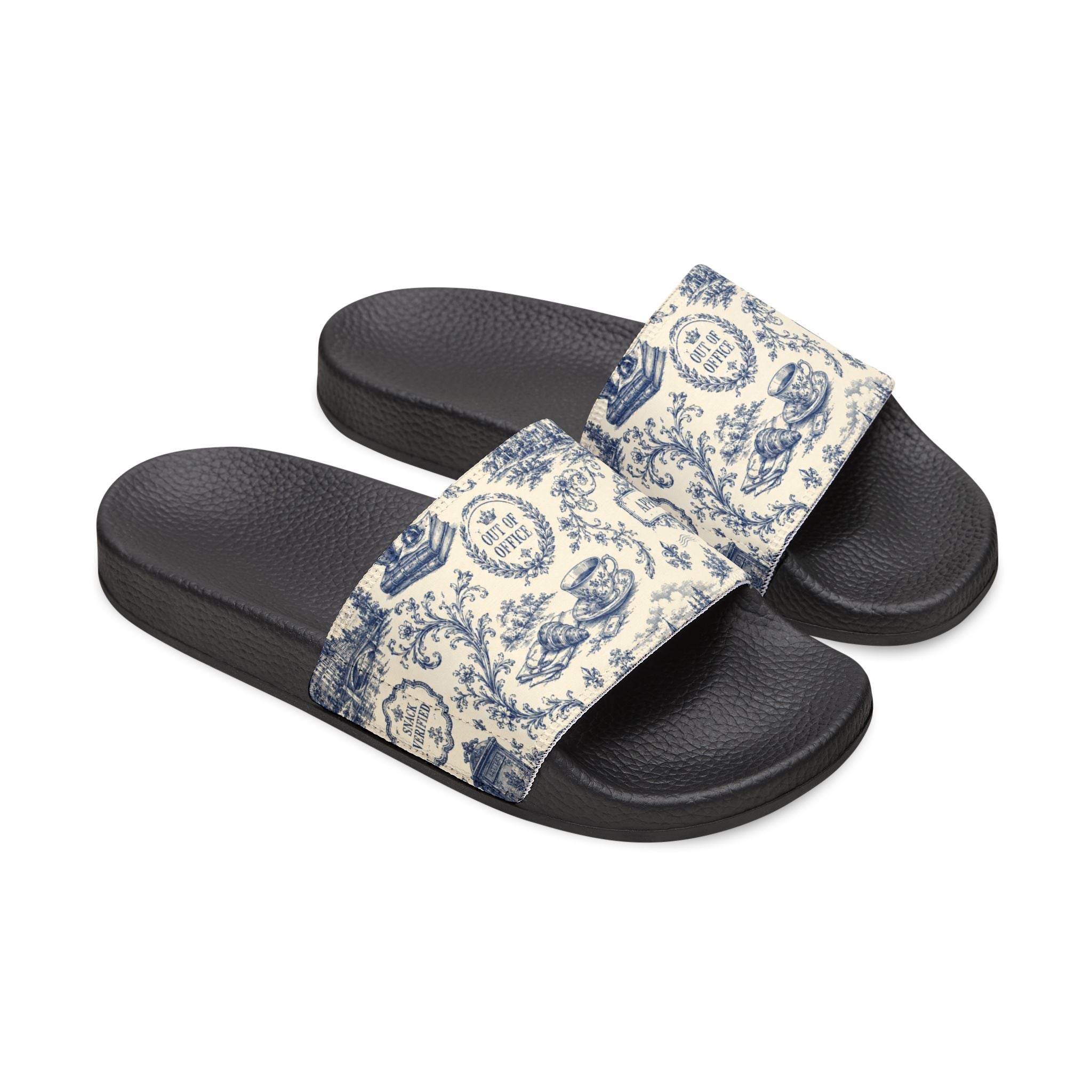 Out of Office Blue Toile Slide Sandals (Removable Strap)