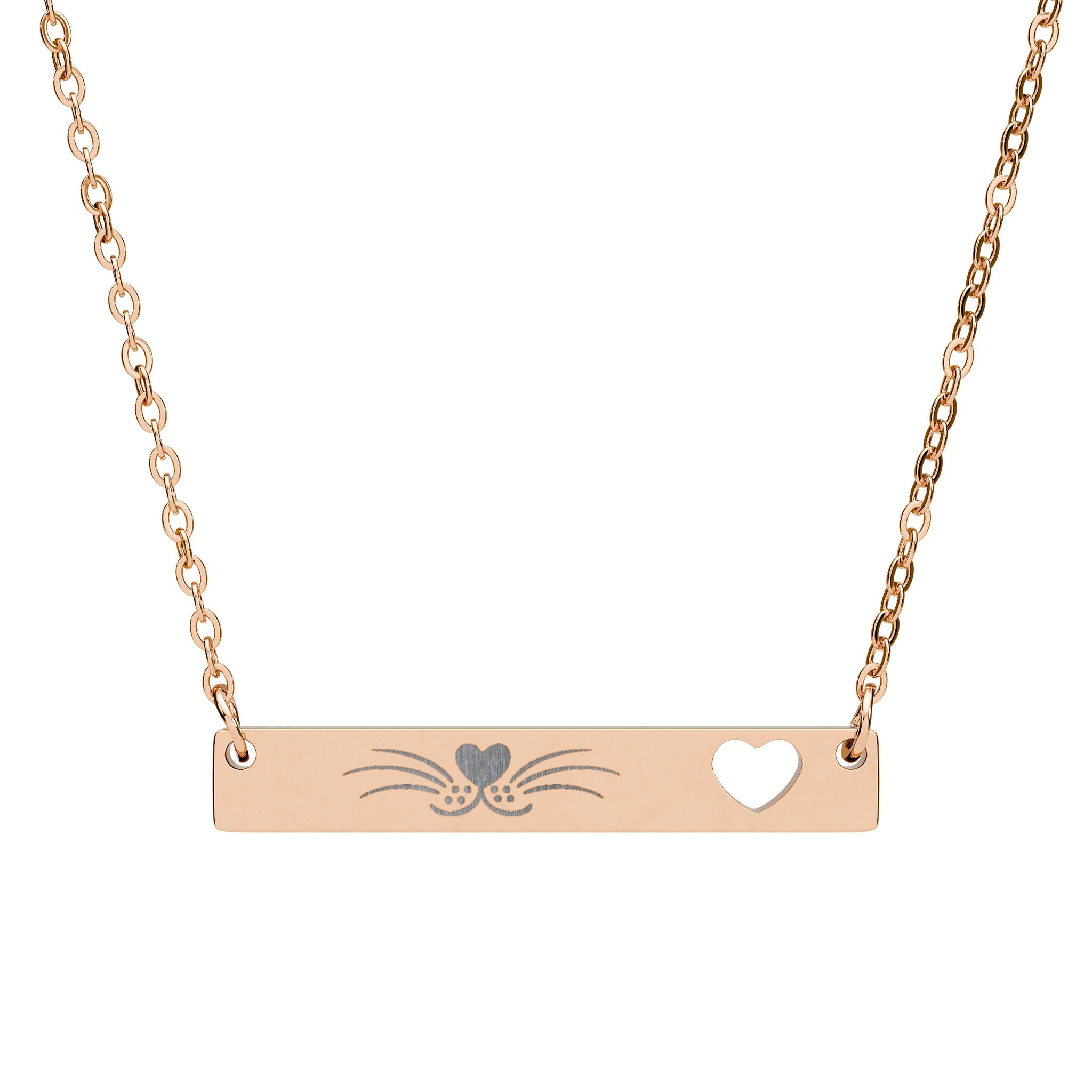 Minimalist Cat Whisker Bar Necklace — Engraved Pendant with Heart Cutout