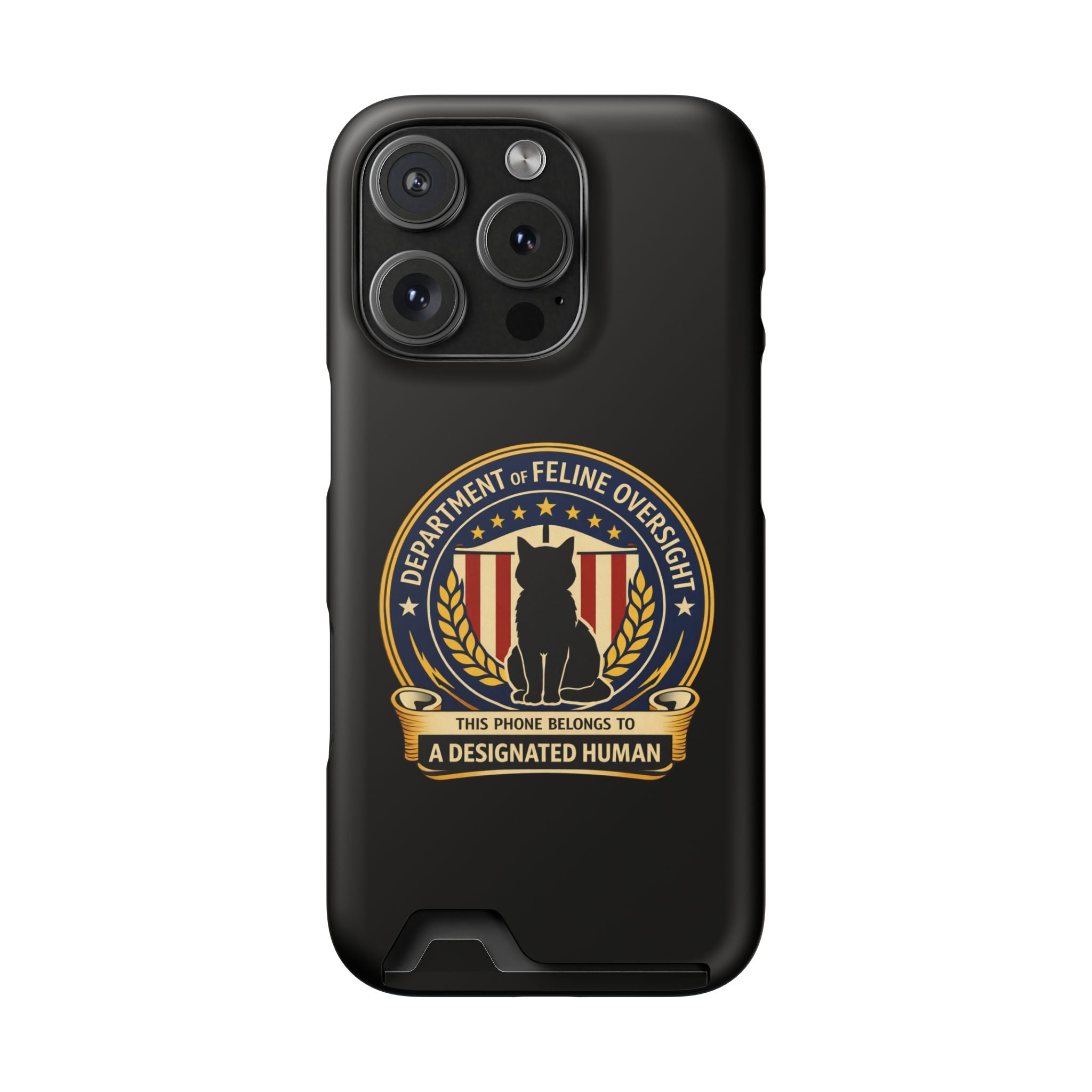 Department of Feline Oversight iPhone Case – “Designated Human” Official Seal, MagSafe Slim Case with Card Slot