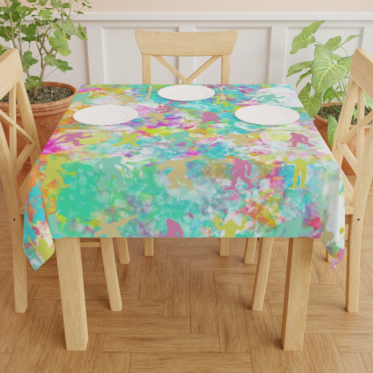 Hidden Bigfoot Psychedelic Watercolor Square Tablecloth