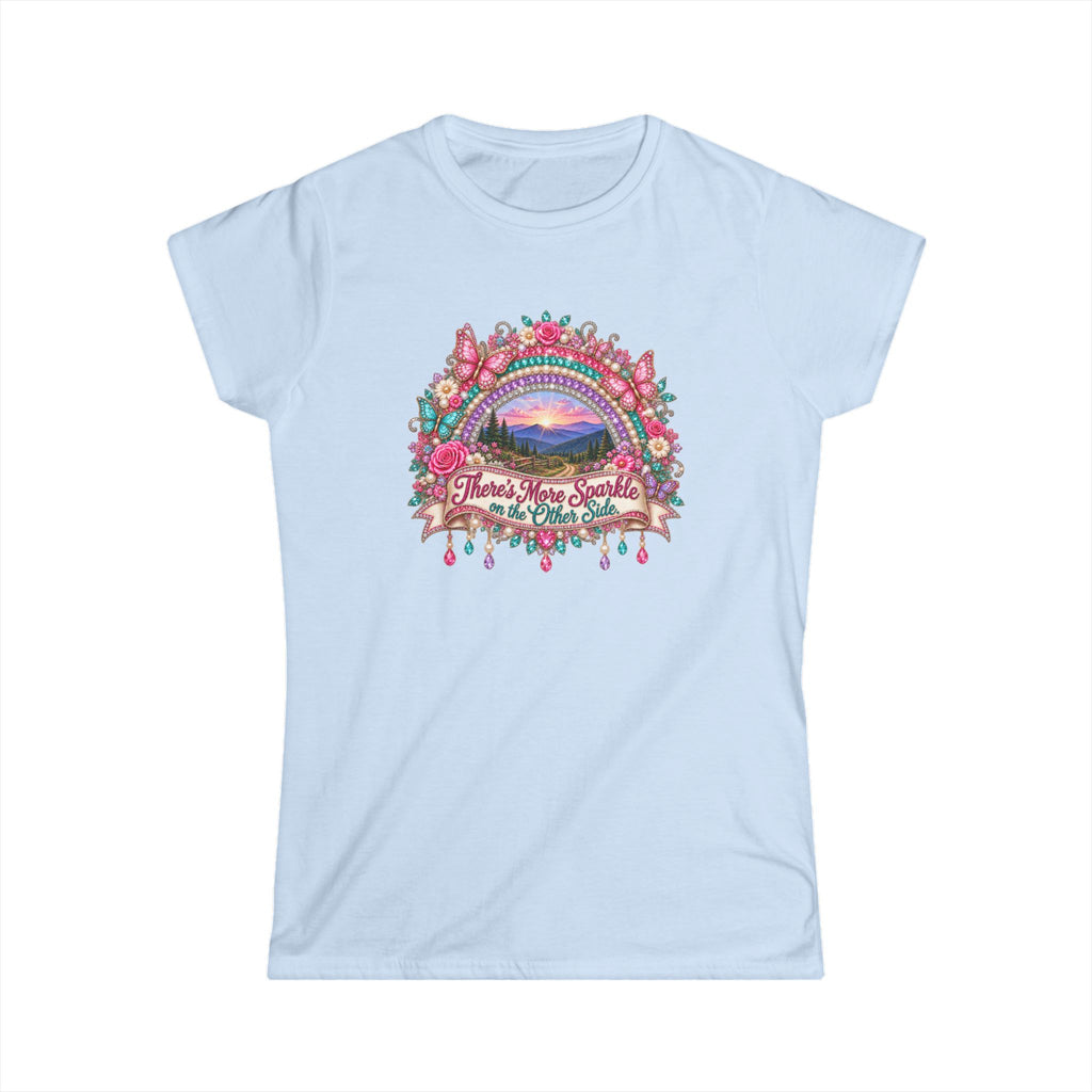 There’s More Sparkle on the Other Side Women’s T-Shirt | Rhinestone Rainbow Mountain Tee