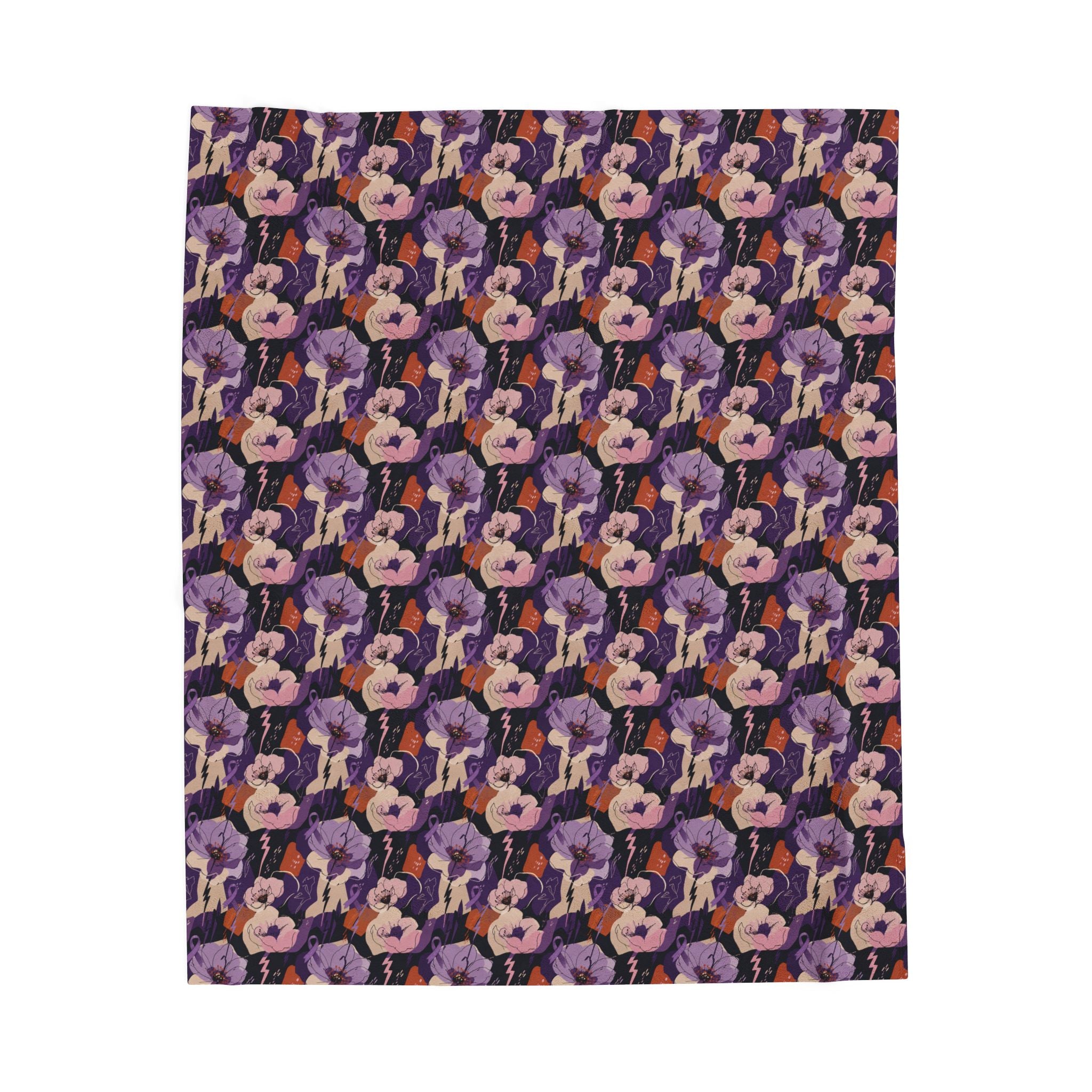 Epilepsy Awareness Floral Plush Blanket | Purple Ribbon Throw Blanket