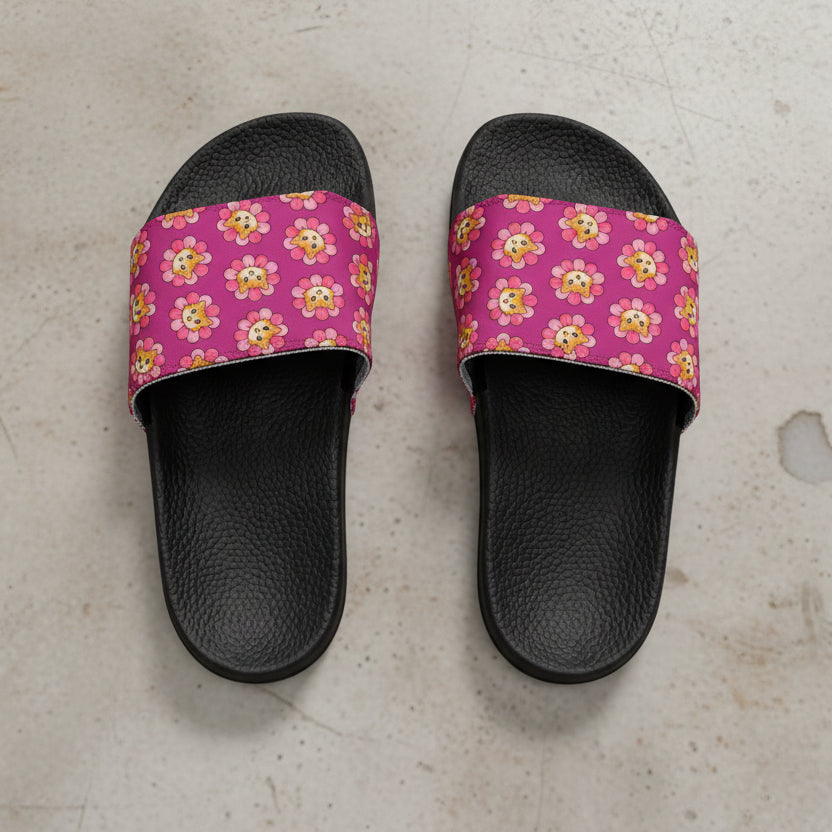 Flower Cat Slide Sandals – Pink Paw Bloom Slides with Interchangeable Straps