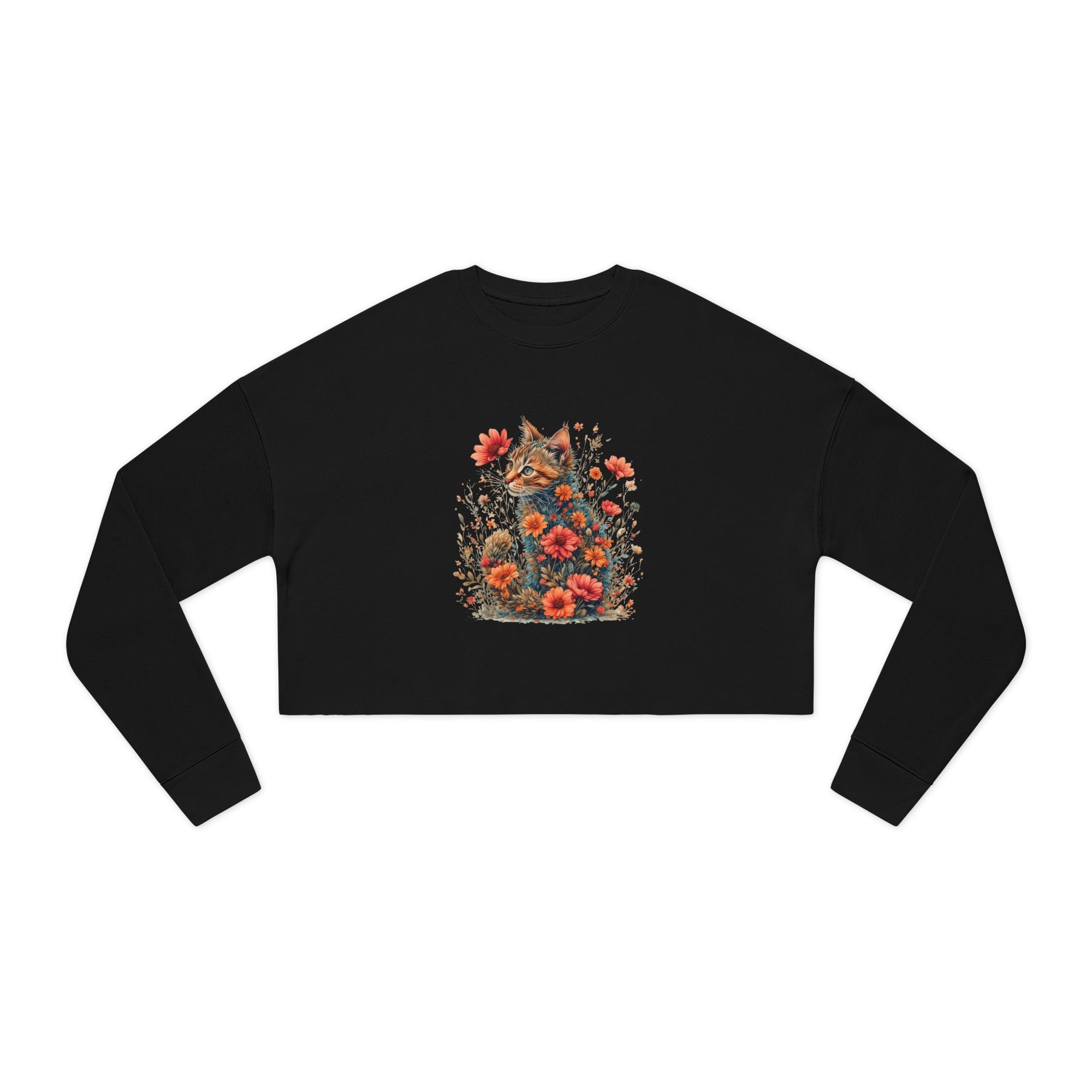 Floral Cat Women's Cropped Sweatshirt