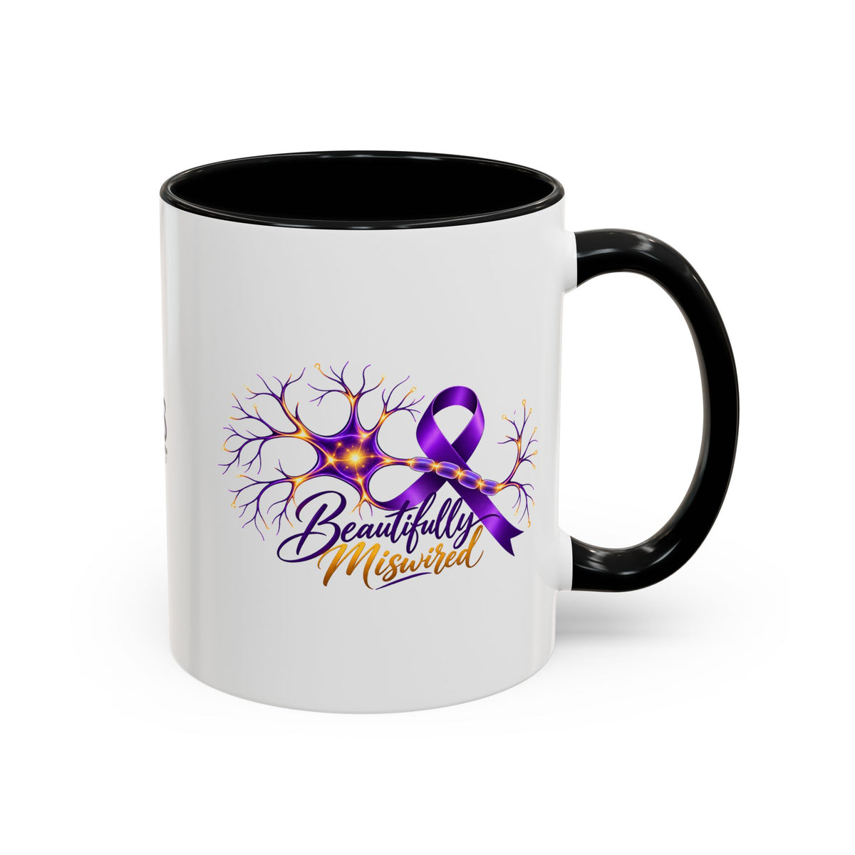 Beautifully Miswired Epilepsy Awareness Ceramic Mug | Purple Ribbon & Neuron Design (11/15oz)