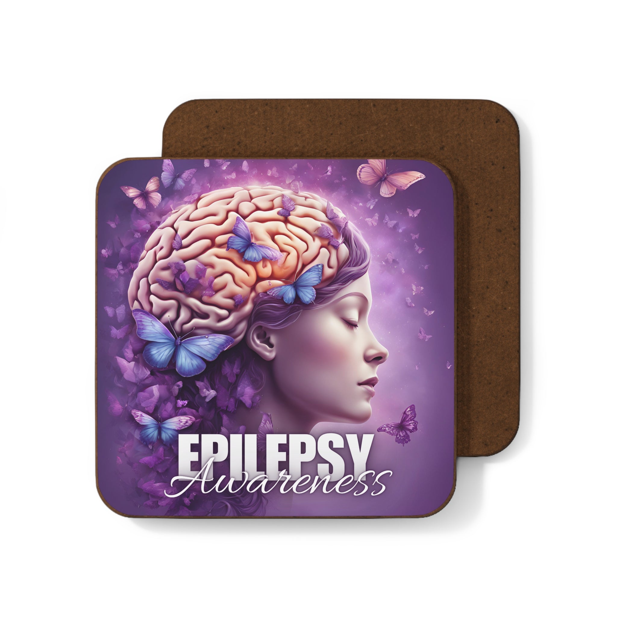 Photo depicting the ​Beautiful Brain Epilepsy Awareness Hardboard Back Coaster from EpiAl's Shop.