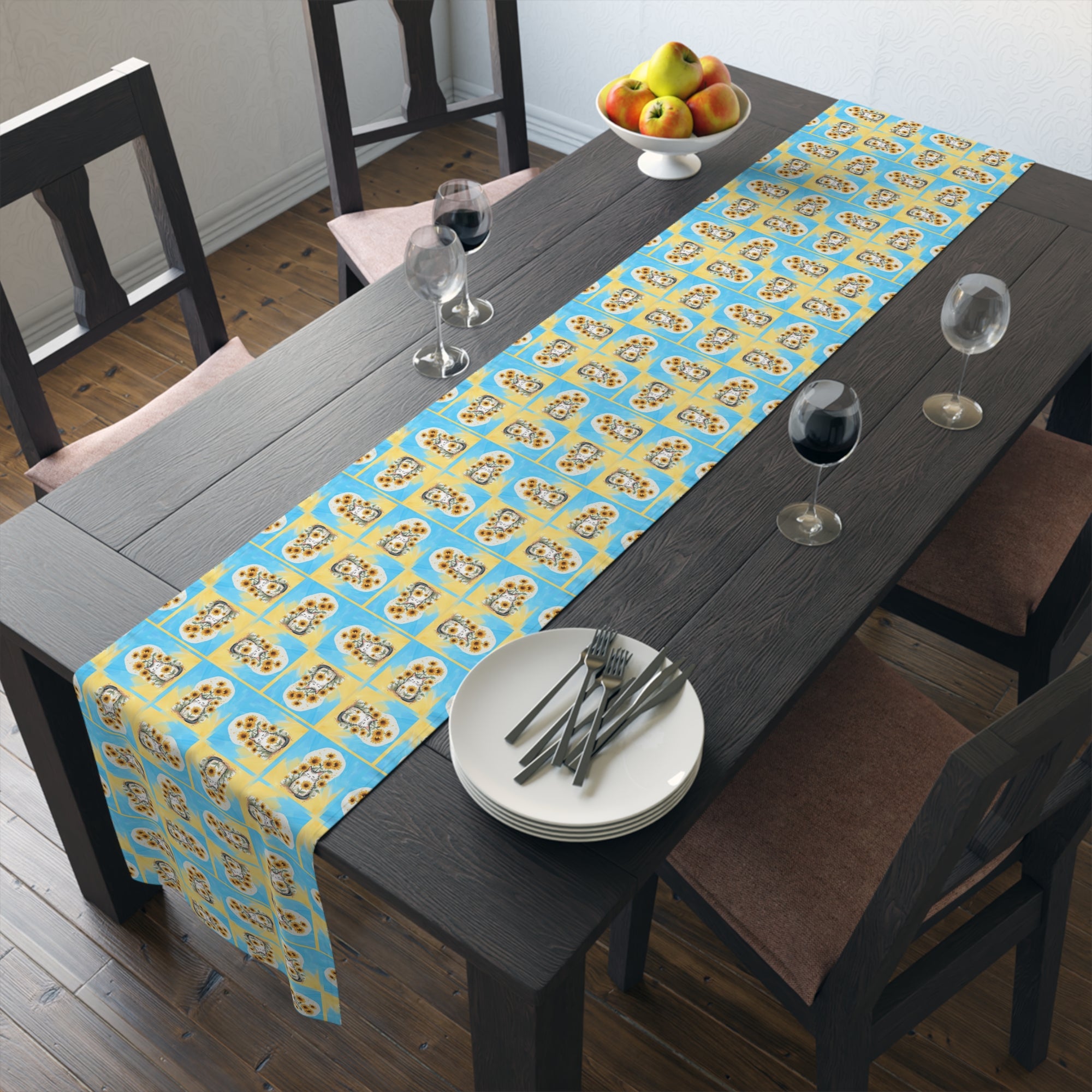 Whimsical Sunflower Kitty Table Runner