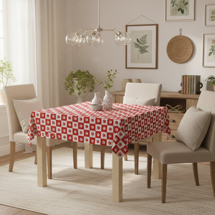Red & White Paws Tablecloth - EpiAl's Shop
