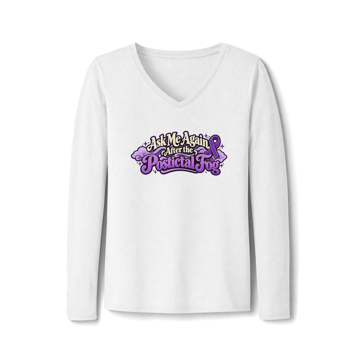 Ask Me Again After the Postictal Fog Women’s Long Sleeve V-Neck Epilepsy Awareness Shirt