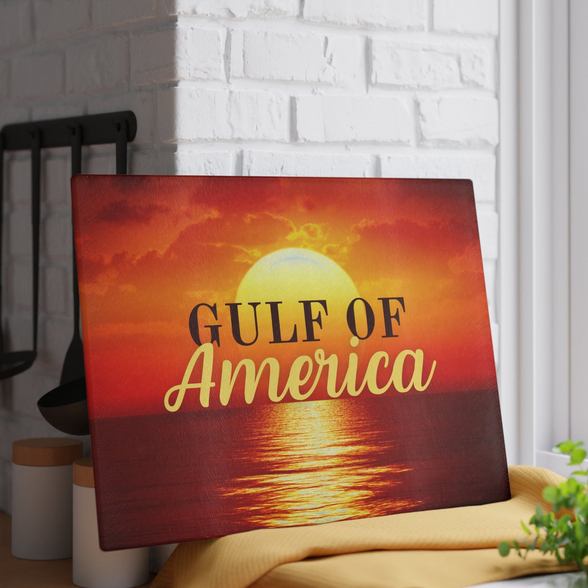 Gulf of America Sunset Glass Cutting Board Printify