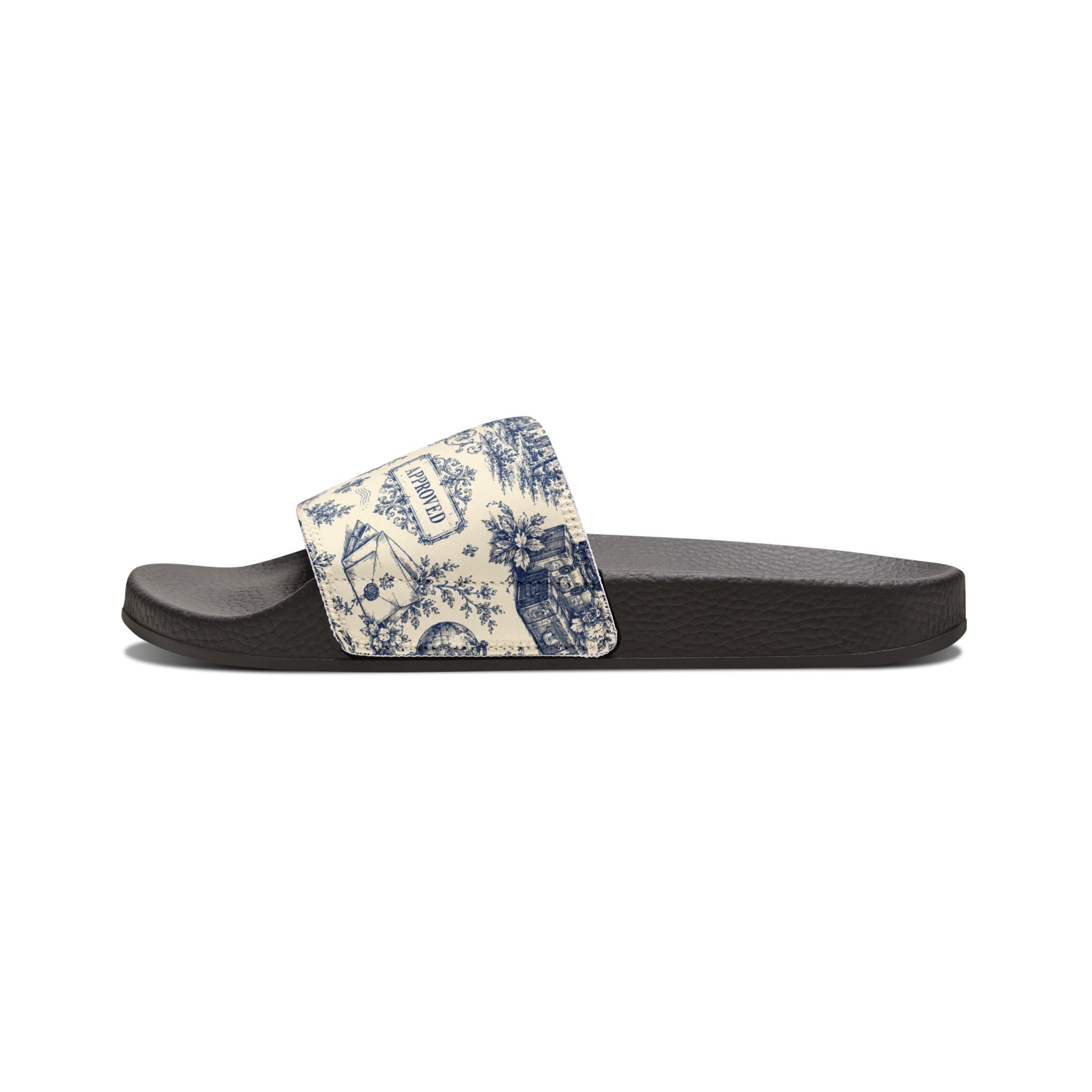 Out of Office Blue Toile Slide Sandals (Removable Strap)
