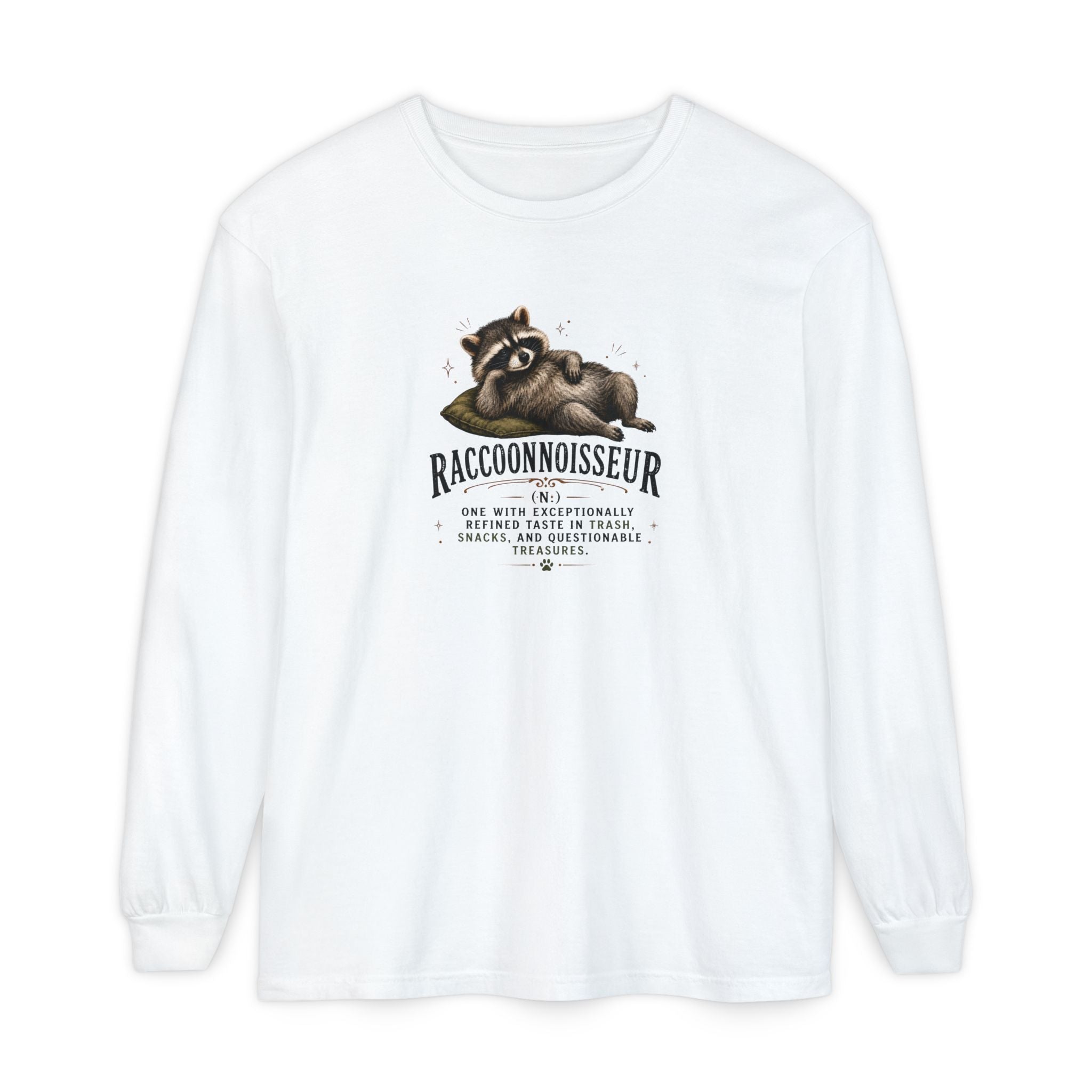 Raccoonnoisseur Garment-Dyed Long Sleeve Shirt | Funny Raccoon Graphic Tee