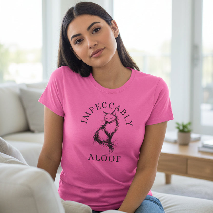 Impeccably Aloof Women’s Cat Graphic T-Shirt – Abstract Line Art