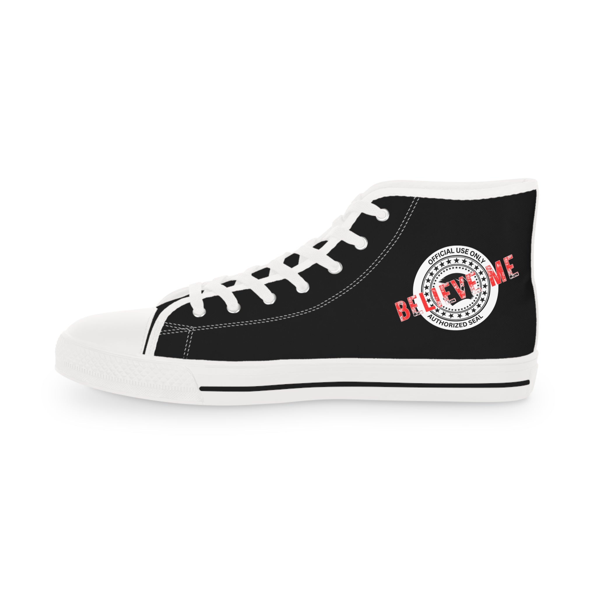 Believe Me Men’s High-Top Sneakers – Political Parody Statement Shoes