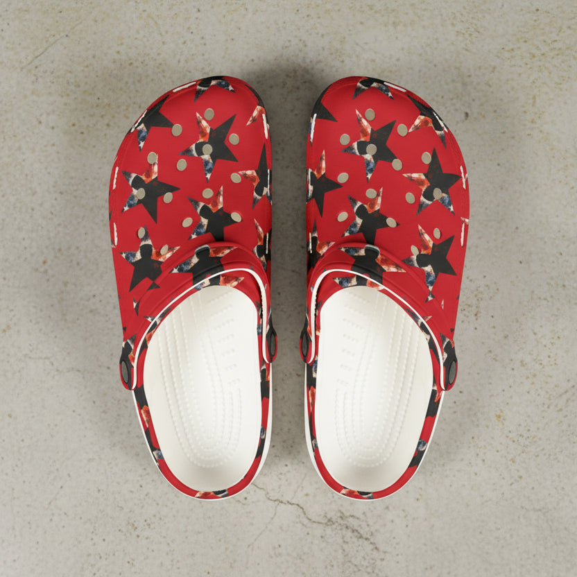 Red Presidential Silhouette Star EVA Clogs – Lightweight Statement Slip-Ons
