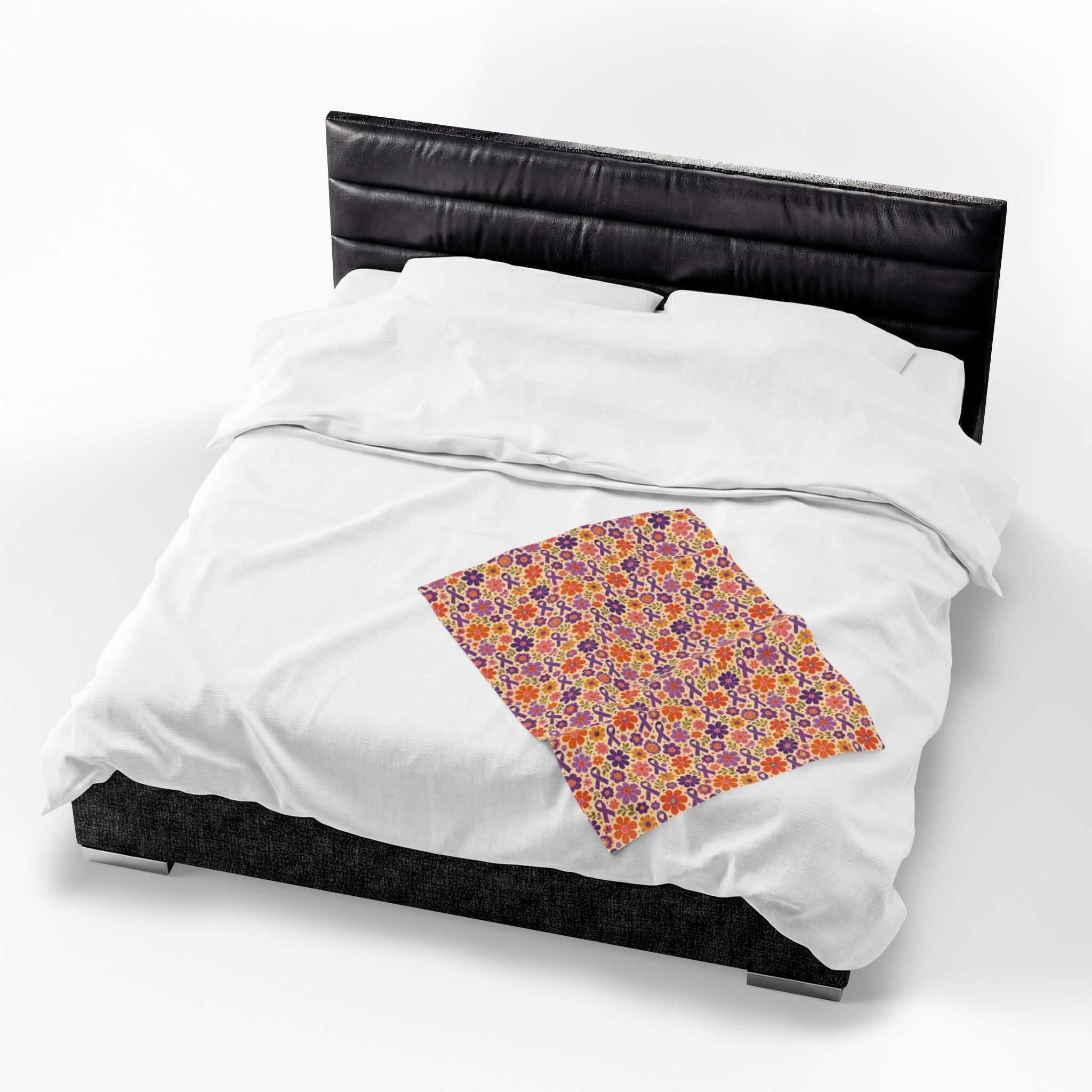 Retro Floral Epilepsy Awareness Plush Blanket | Purple Ribbon Throw